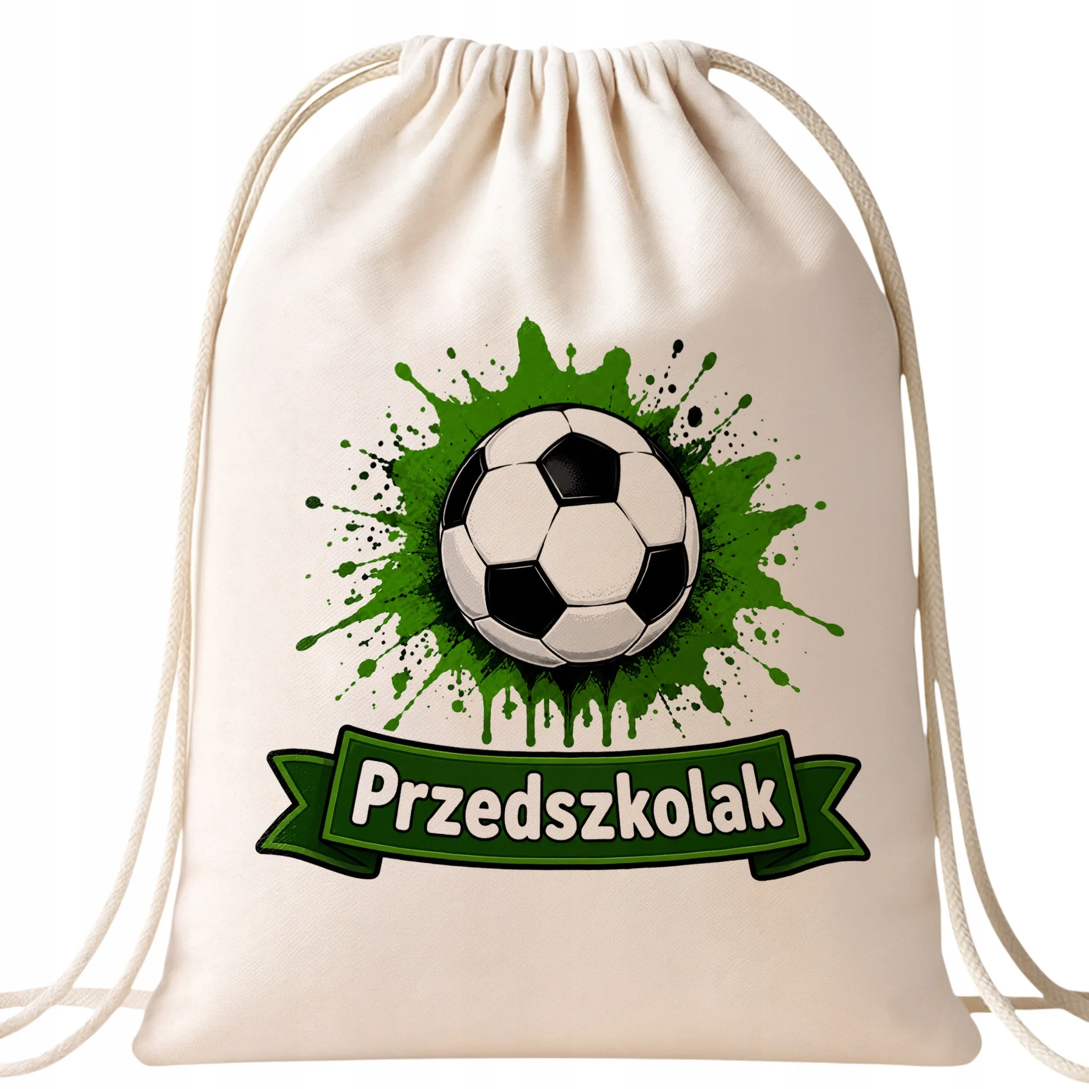 Plecak Worek Przedszkolak z Nadrukiem Bawełniany Szkolny na Buty Ecru