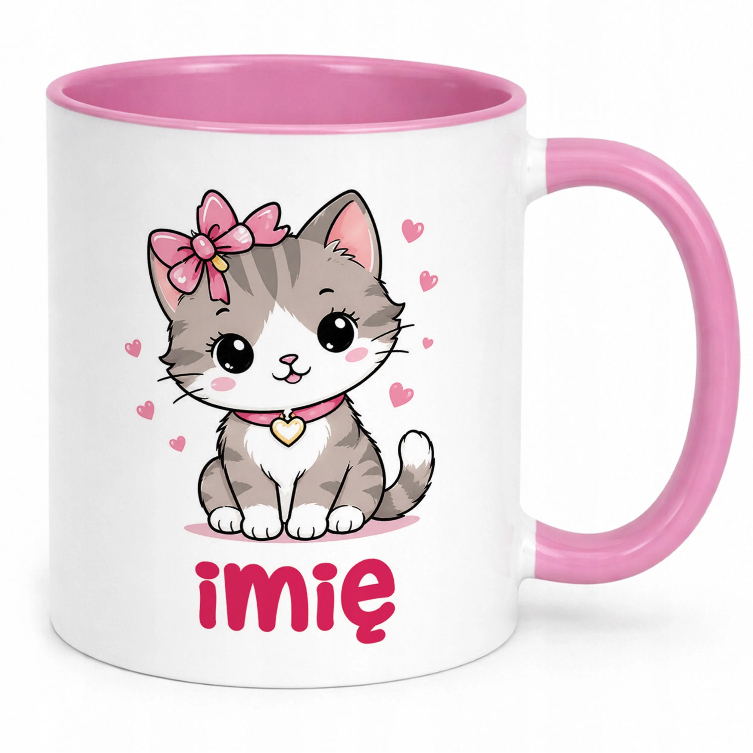 Kubek Różowy z nadrukiem personalizowany Uroczy Kotek Dla Dzieci Prezent