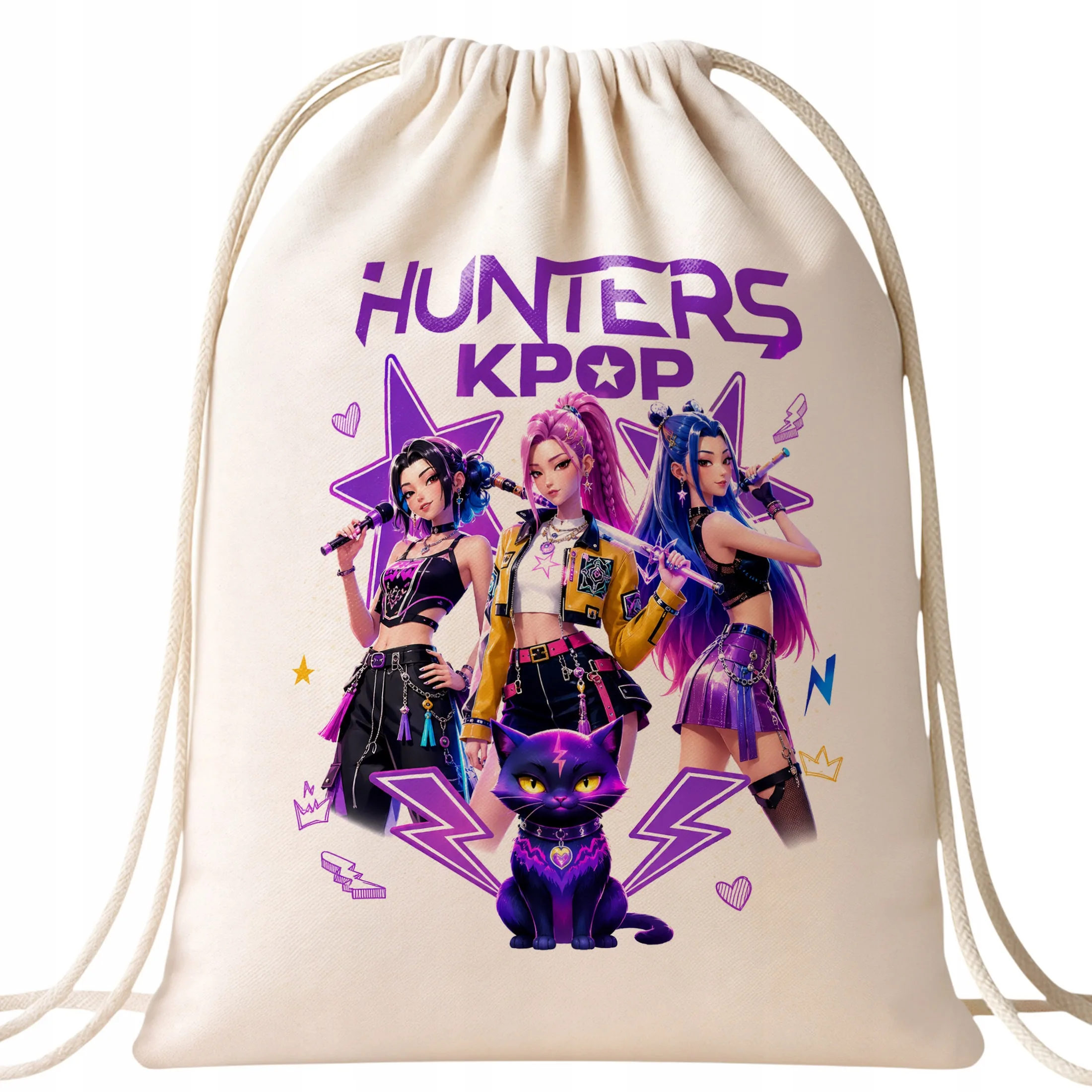 Plecak Worek ŁOWCZYNIE KPOP z Nadrukiem Bawełniany Szkolny na Buty Ecru