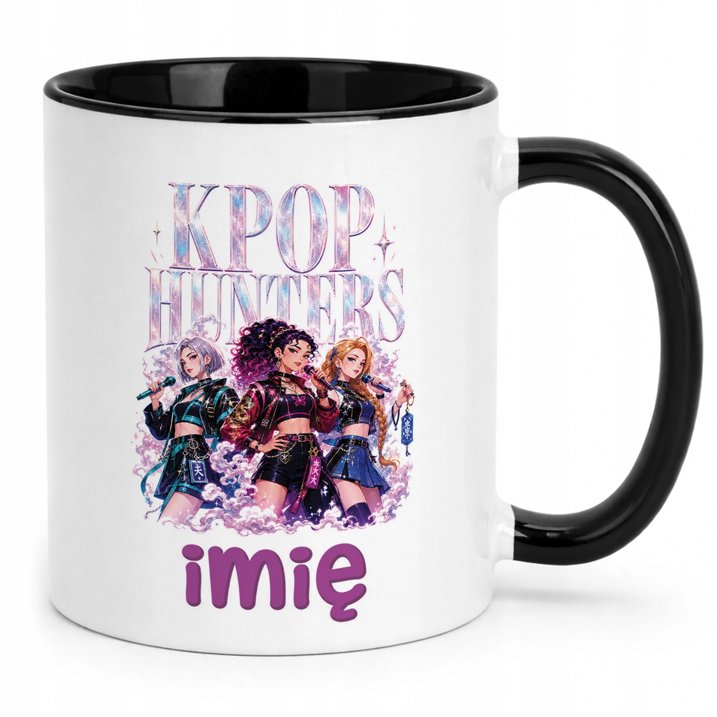 Kubek Czarny z nadrukiem personalizowany ŁOWCZYNIE KPOP Dla Dzieci Prezent