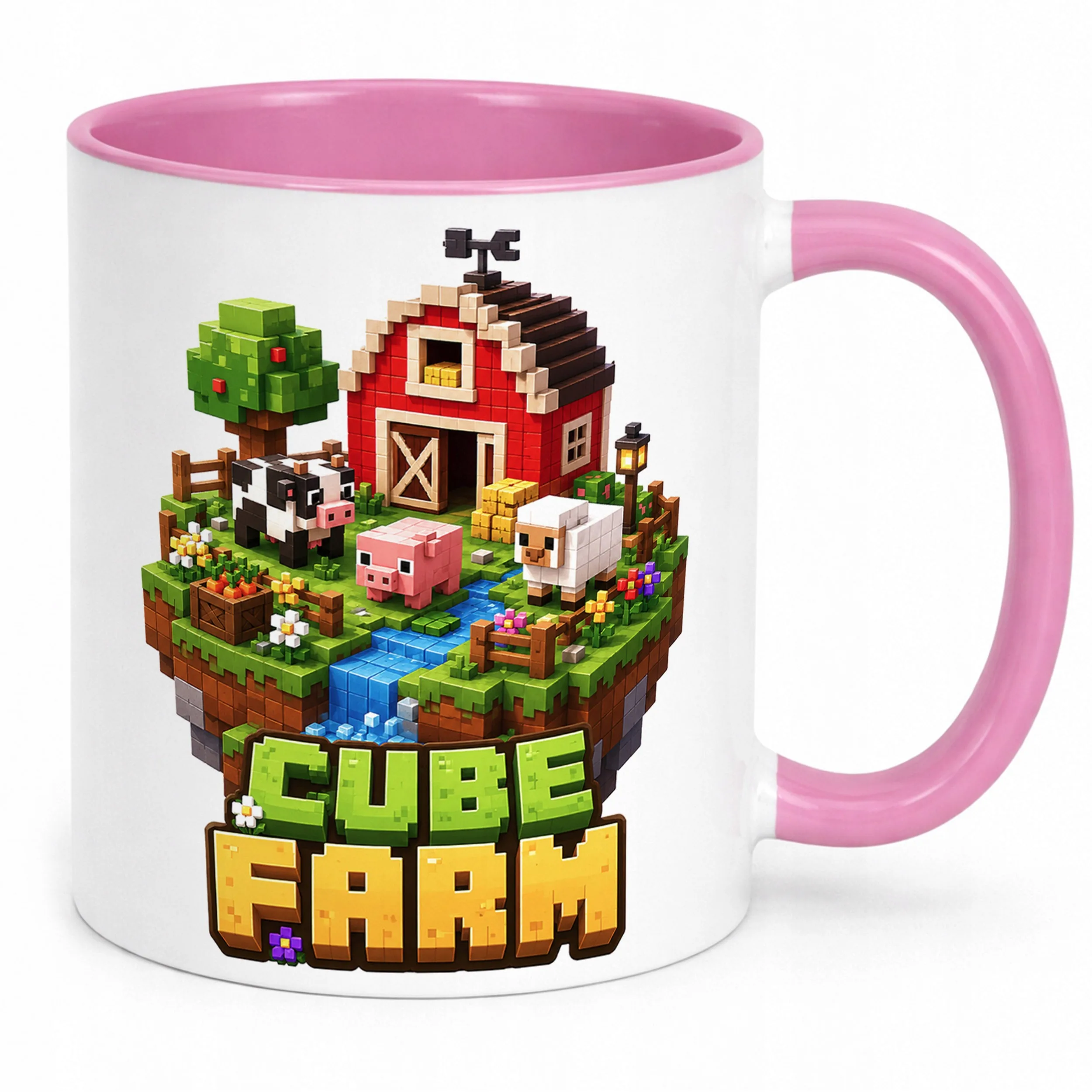 Kubek Różowy z nadrukiem CUBE FARM Dla Dzieci Prezent Upominek