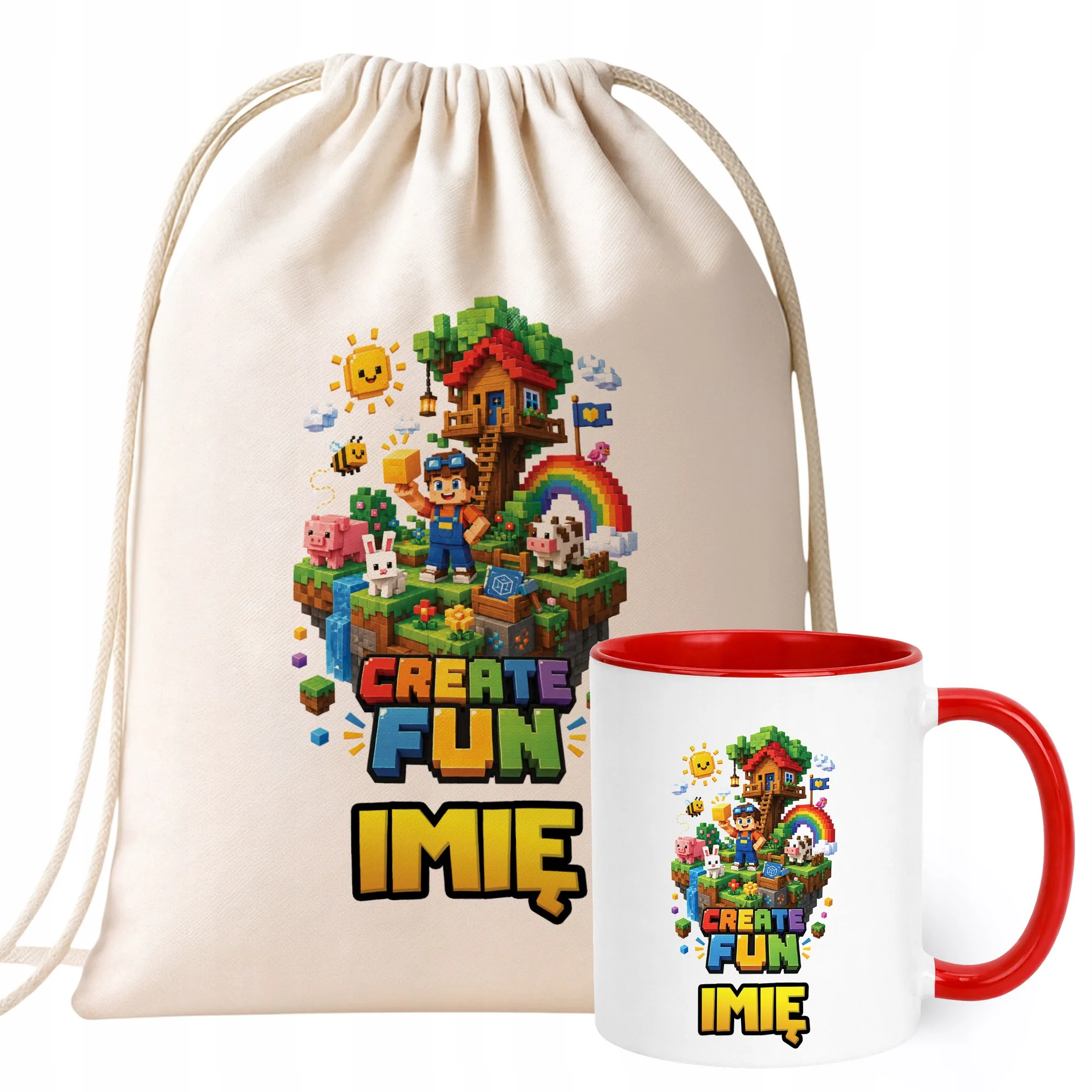 Zestaw Personalizowany Plecak Worek Kubek Czerwony gra Create Fun Prezent