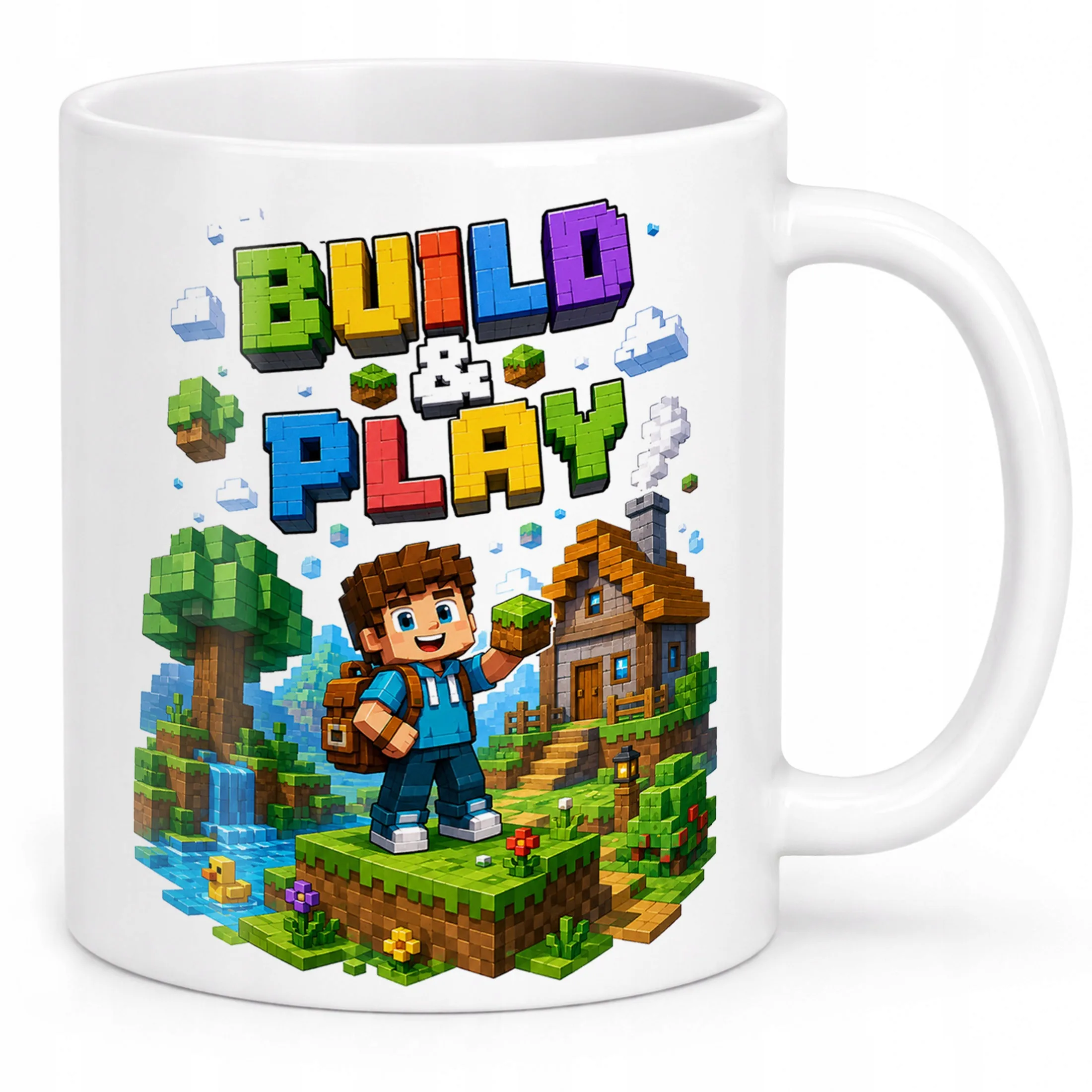 Biały Kubek z nadrukiem Gra Pixel Dla Dzieci Prezent Upominek