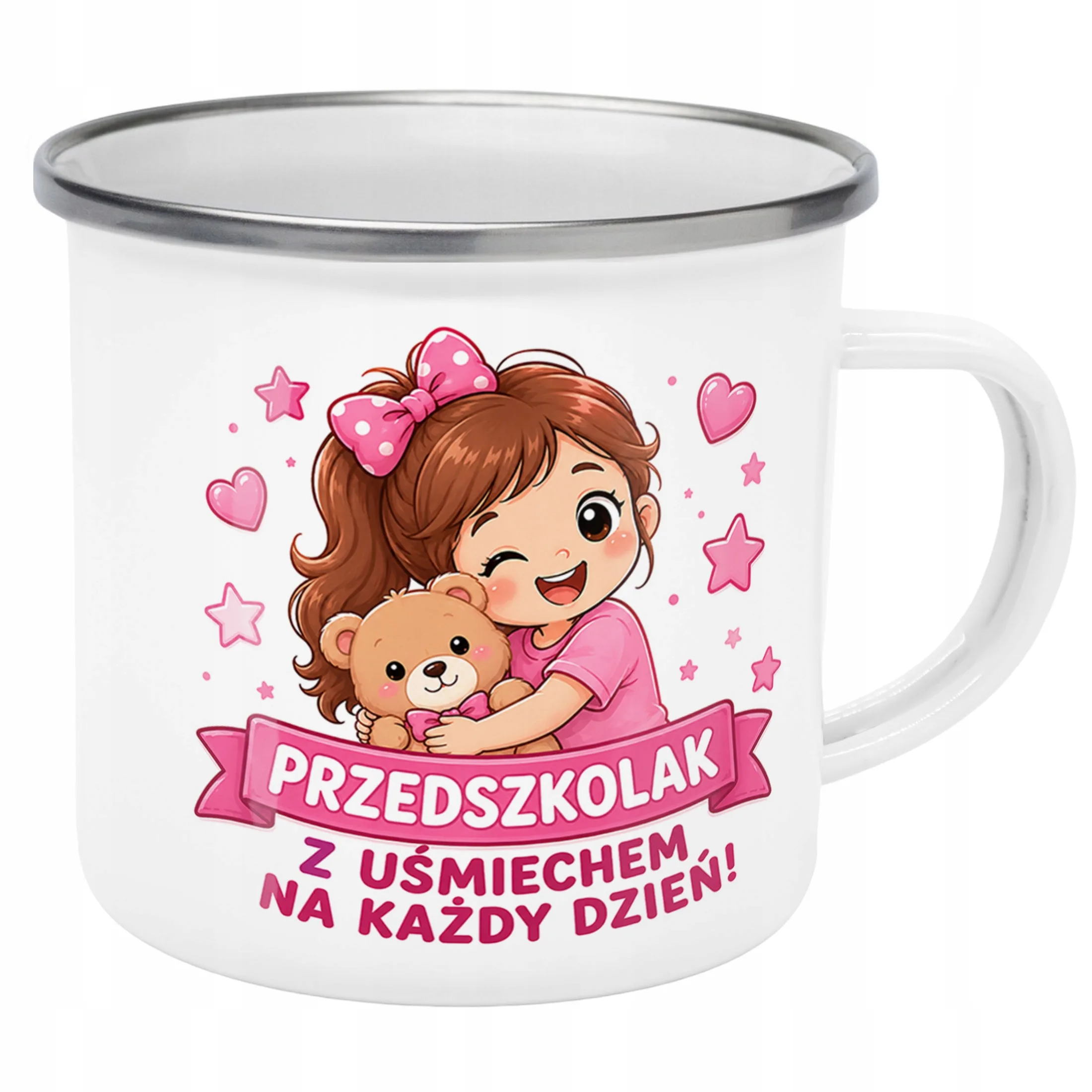 Kubek Emaliowany Przedszkolak Szkoła z Nadrukiem Biały Metalowy Prezent