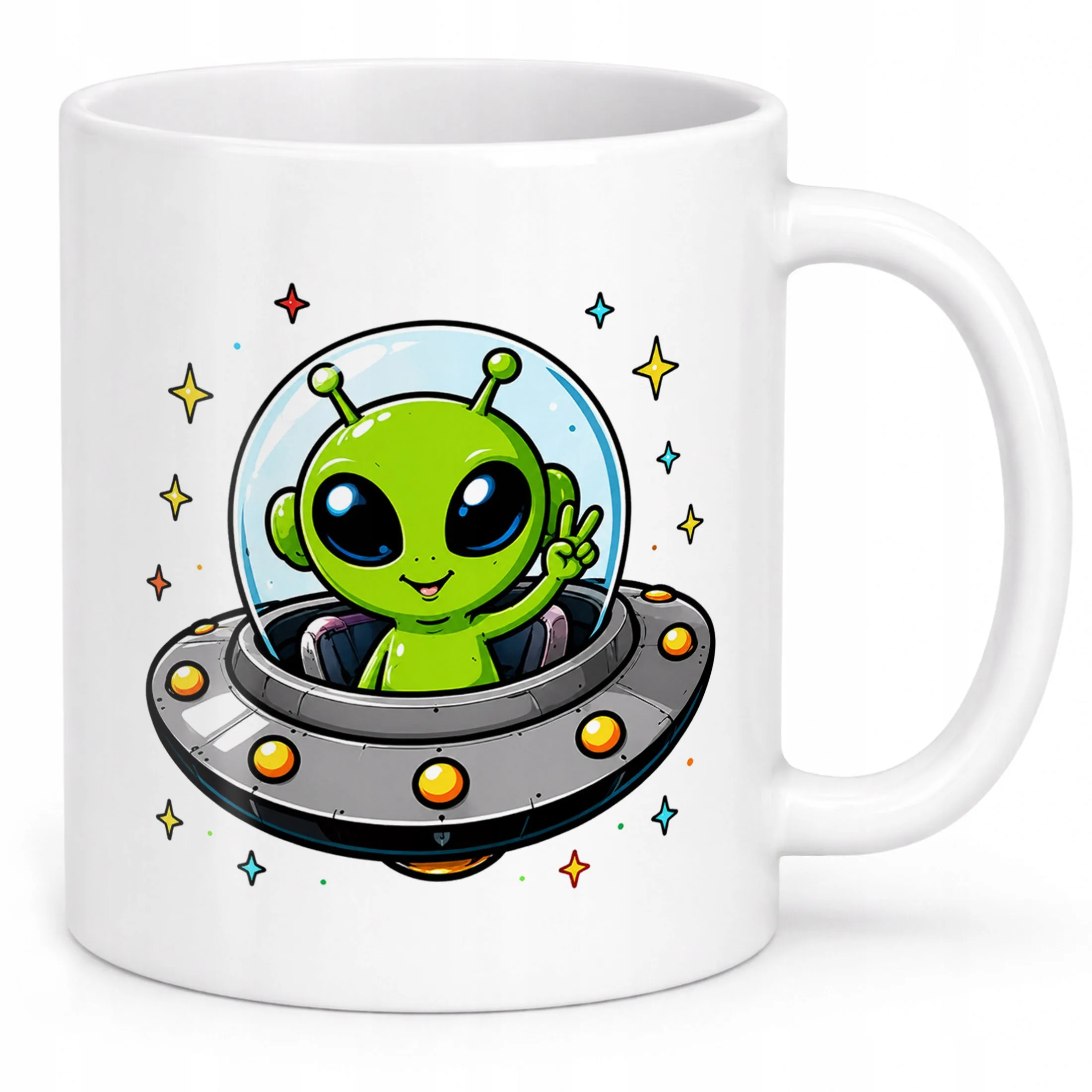 Biały Kubek z nadrukiem Kosmita UFO Dla Dzieci Prezent Upominek