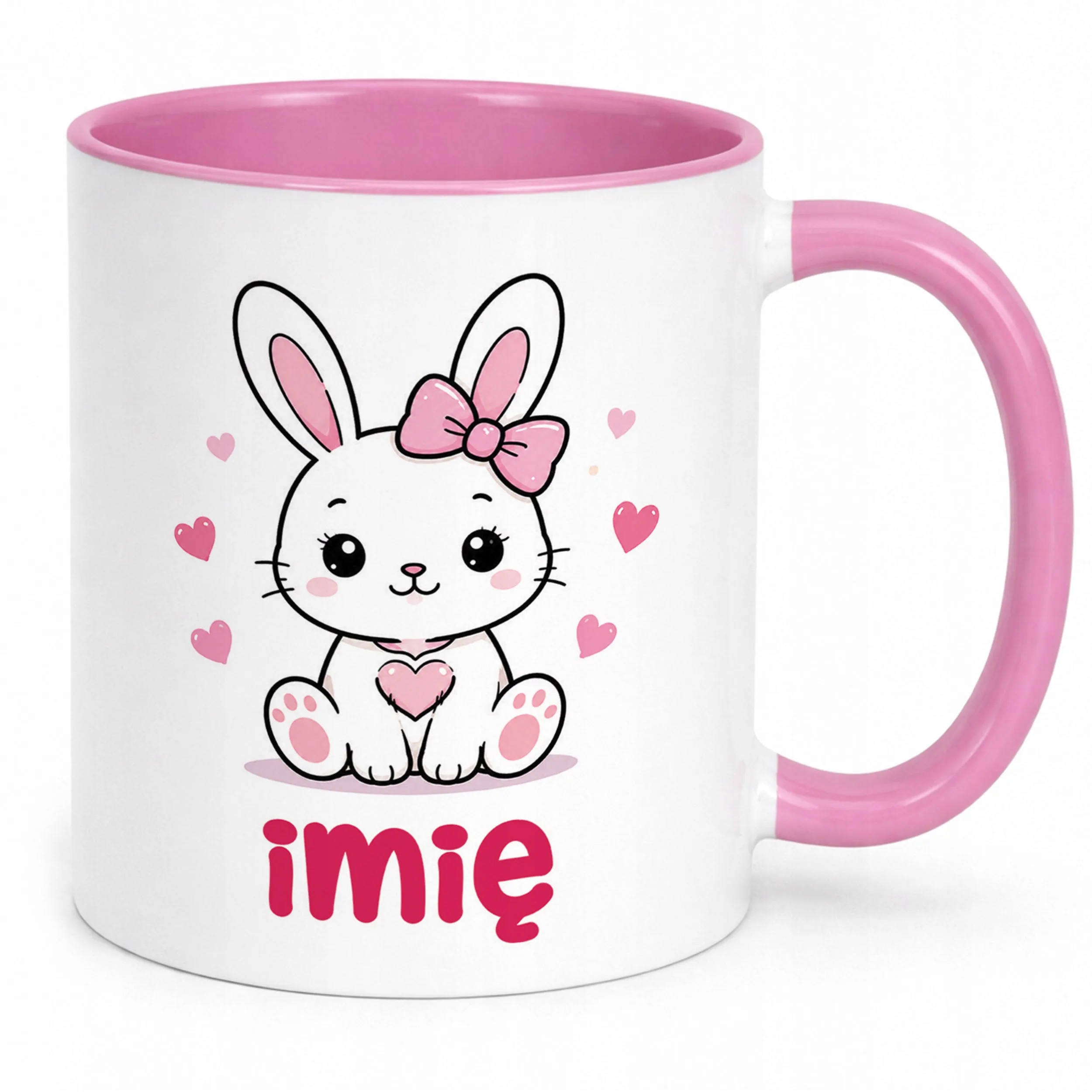 Kubek Różowy z nadrukiem personalizowany Uroczy Króliczek Dla Dzieci
