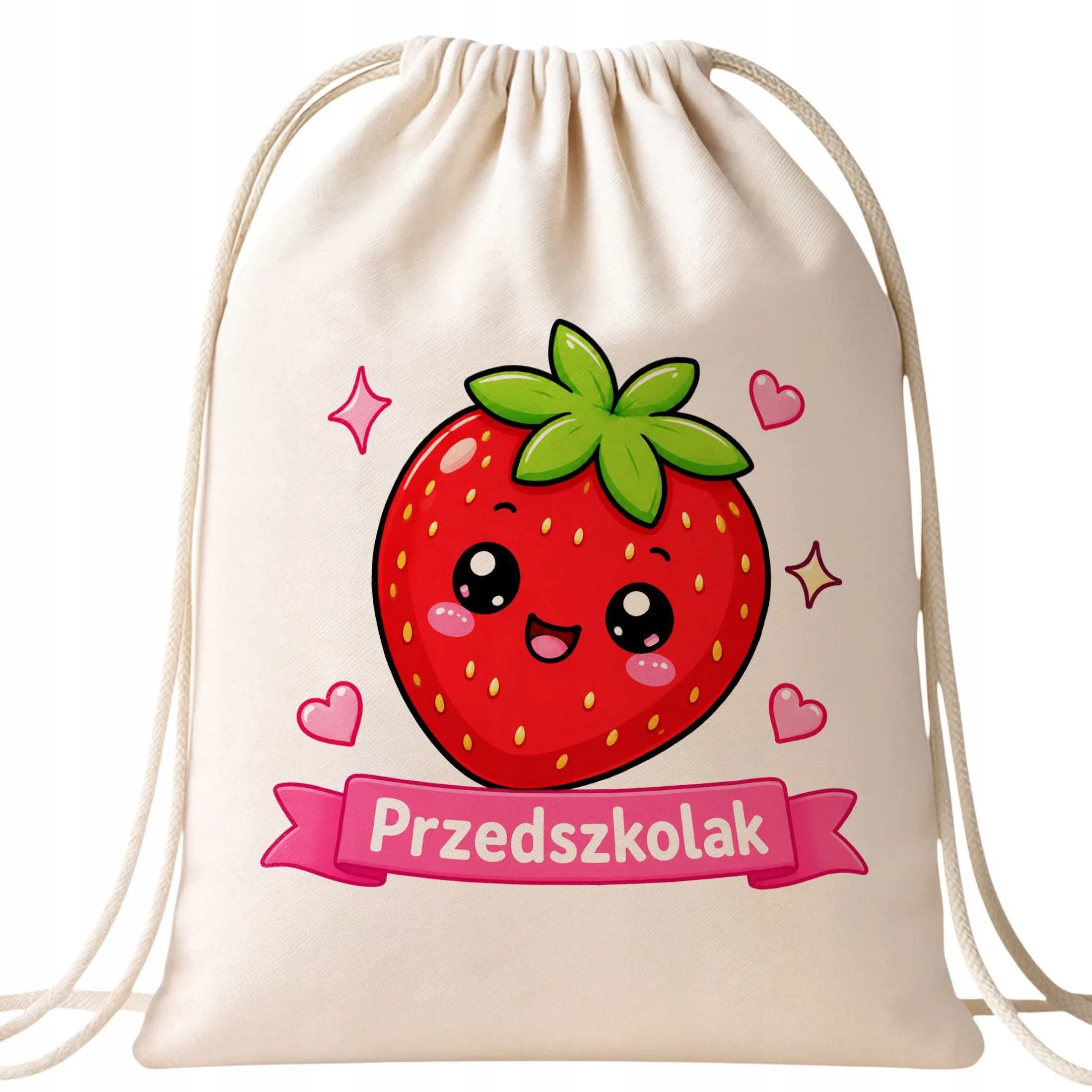 Plecak Worek Przedszkolak z Nadrukiem Bawełniany Szkolny na Buty Ecru