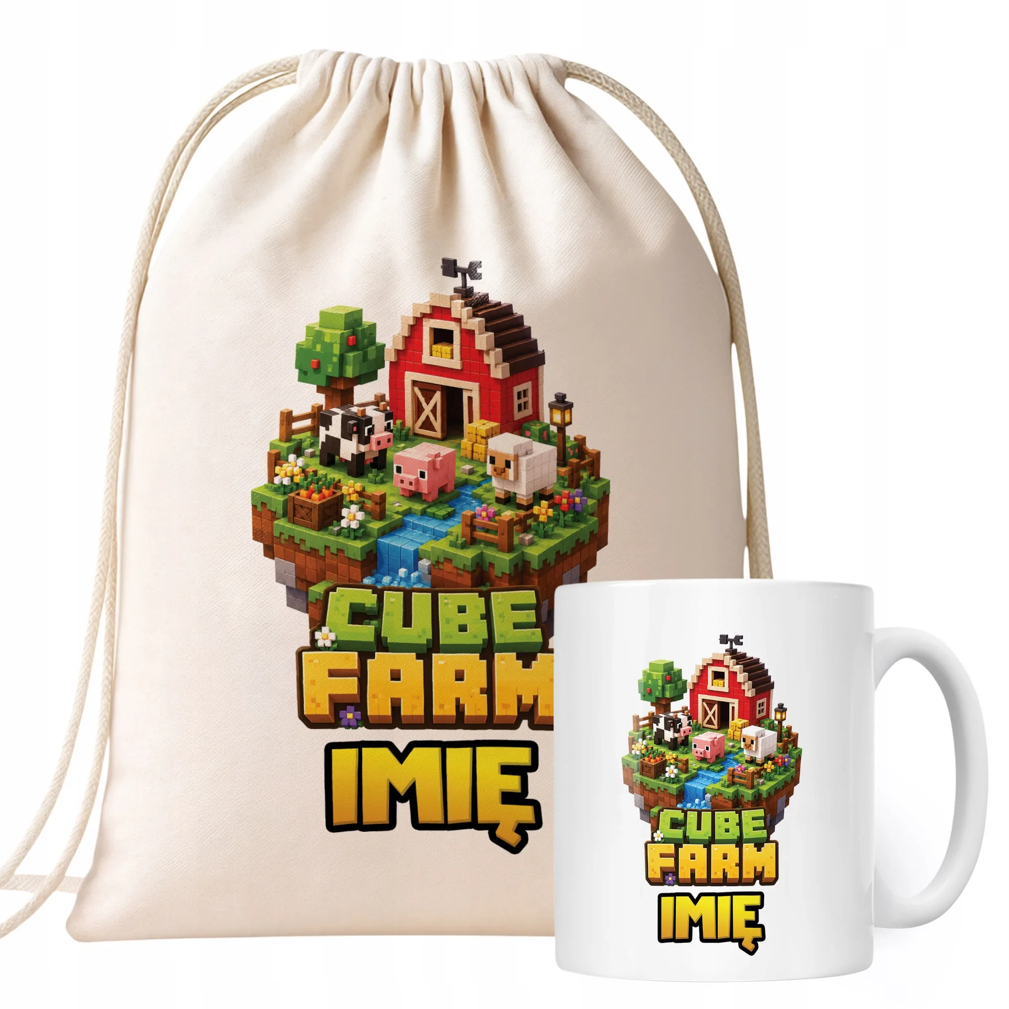 Zestaw Personalizowany Plecak Worek Kubek gra Cube Farm Prezent