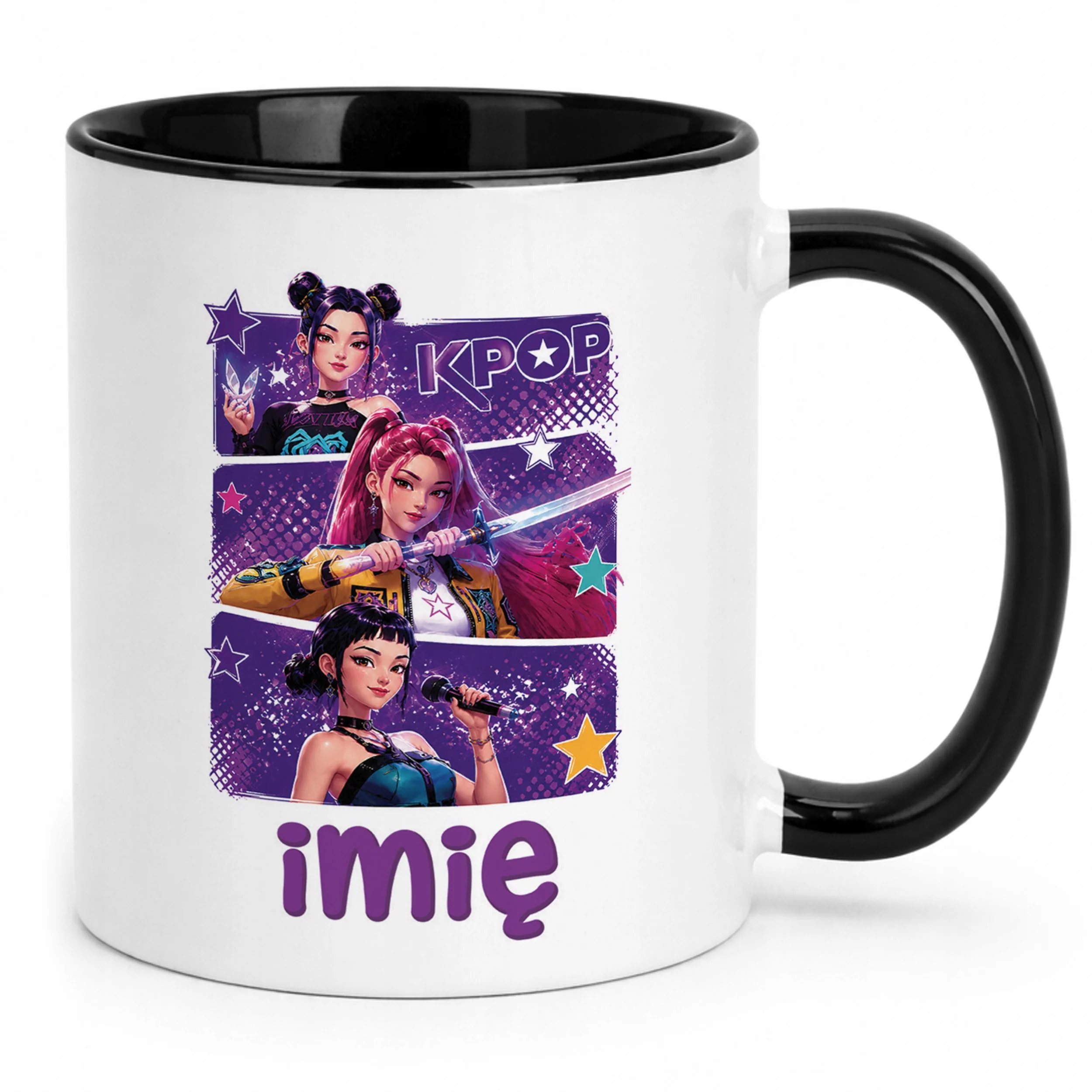 Kubek Czarny z nadrukiem personalizowany ŁOWCZYNIE KPOP Dla Dzieci Prezent