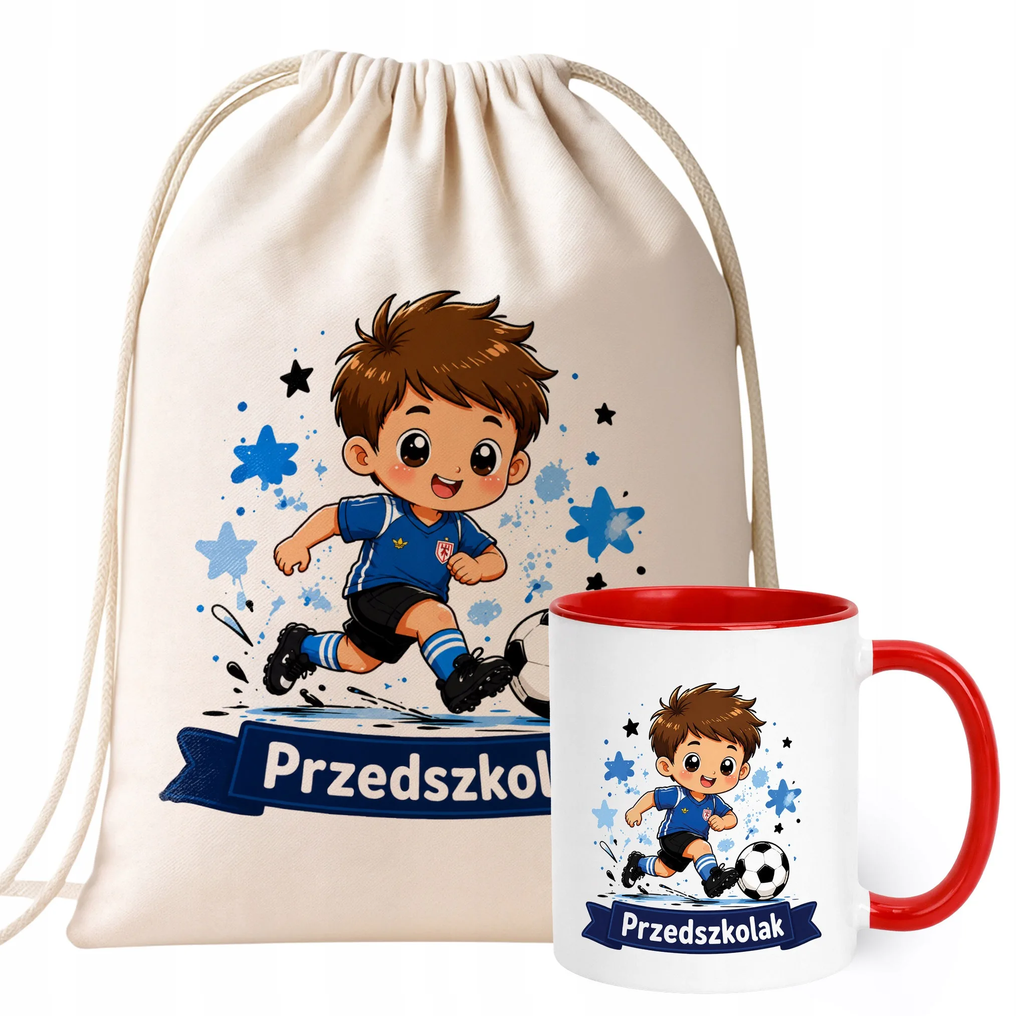 Zestaw Plecak Worek Kubek Czerwony Z Nadrukiem Przedszkolak Dla Dzieci