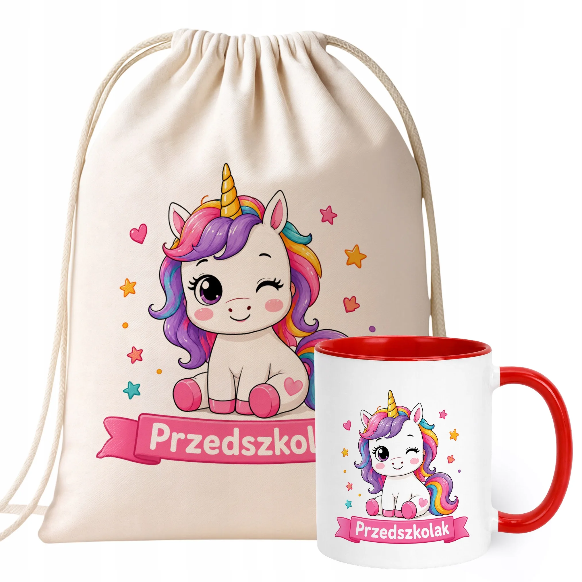 Zestaw Plecak Worek Kubek Czerwony Z Nadrukiem Przedszkolak Dla Dzieci