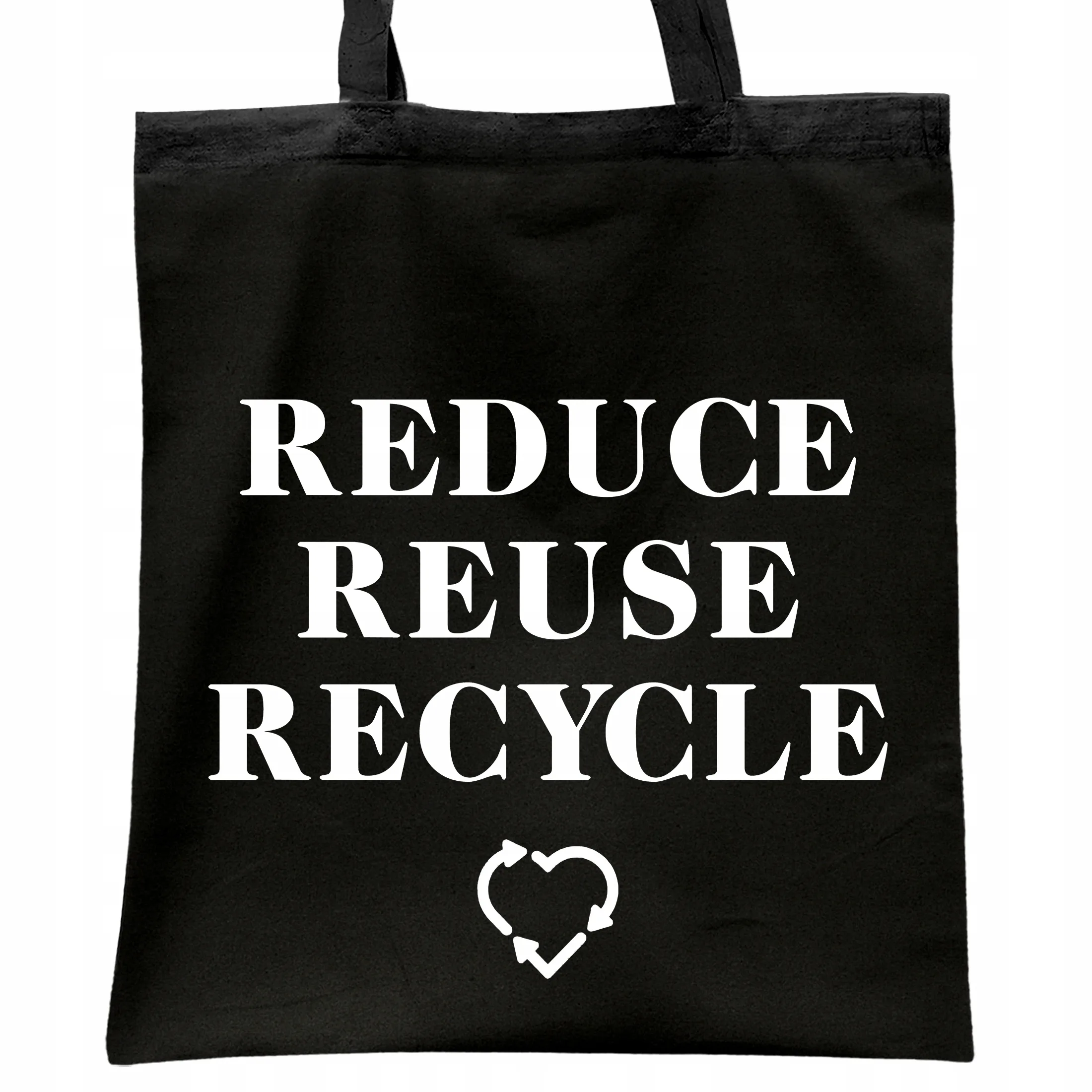 Torba bawełniana czarna na zakupy Reduce Reuse Recycle Ekologia