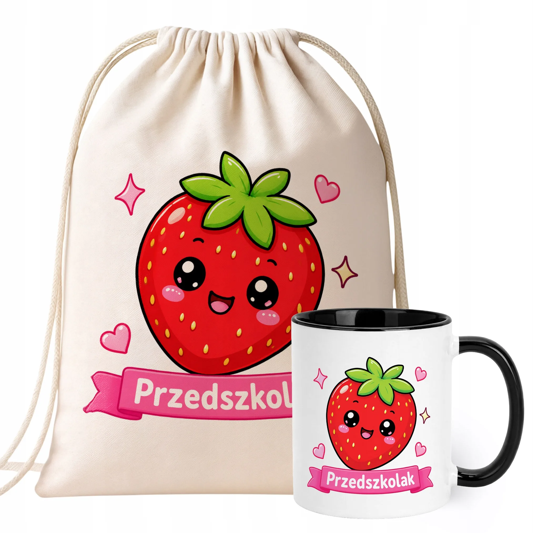 Zestaw Plecak Worek Kubek Czarny Z Nadrukiem Przedszkolak Dla Dzieci