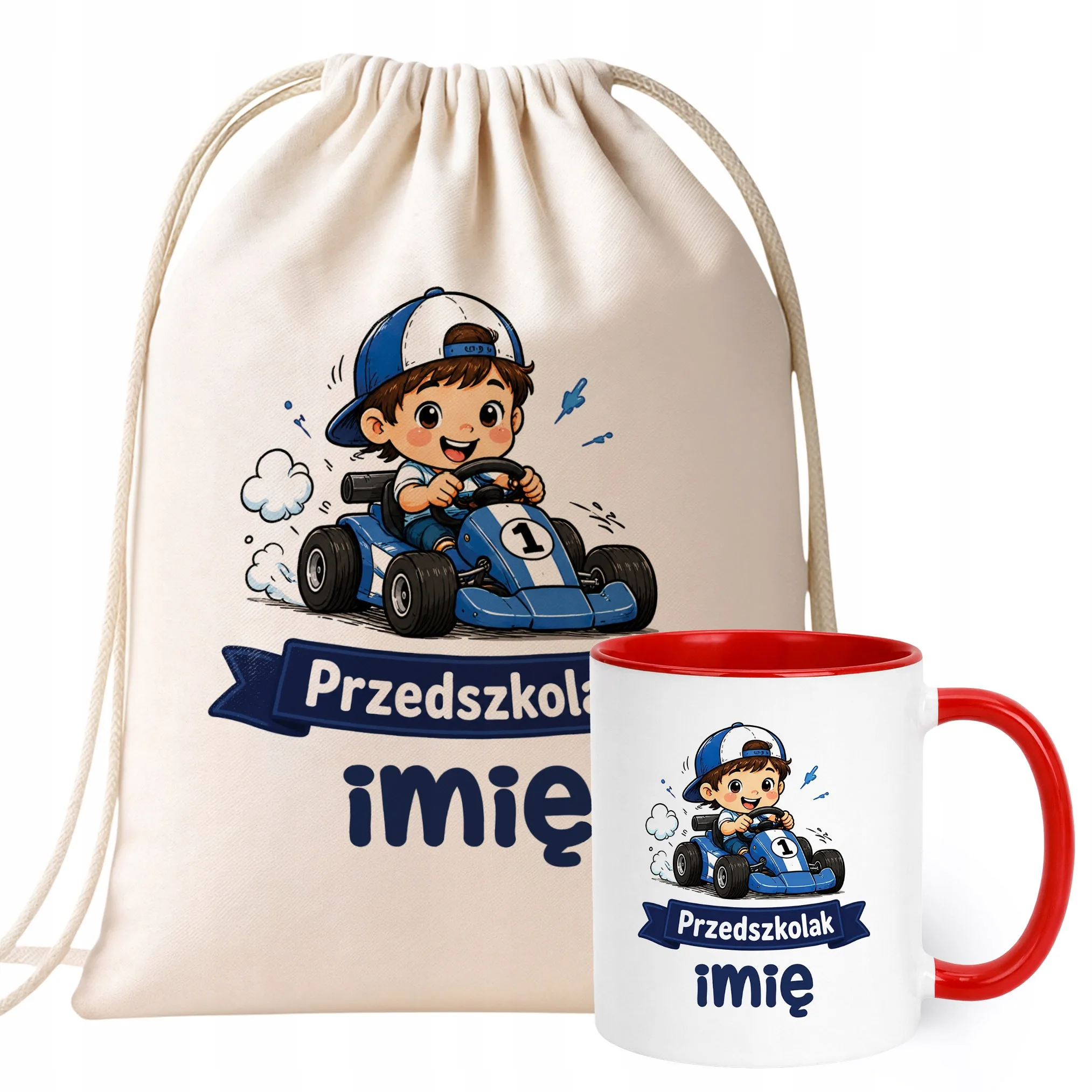 Zestaw Personalizowany Plecak Worek Kubek Czerwony Przedszkolak Prezent
