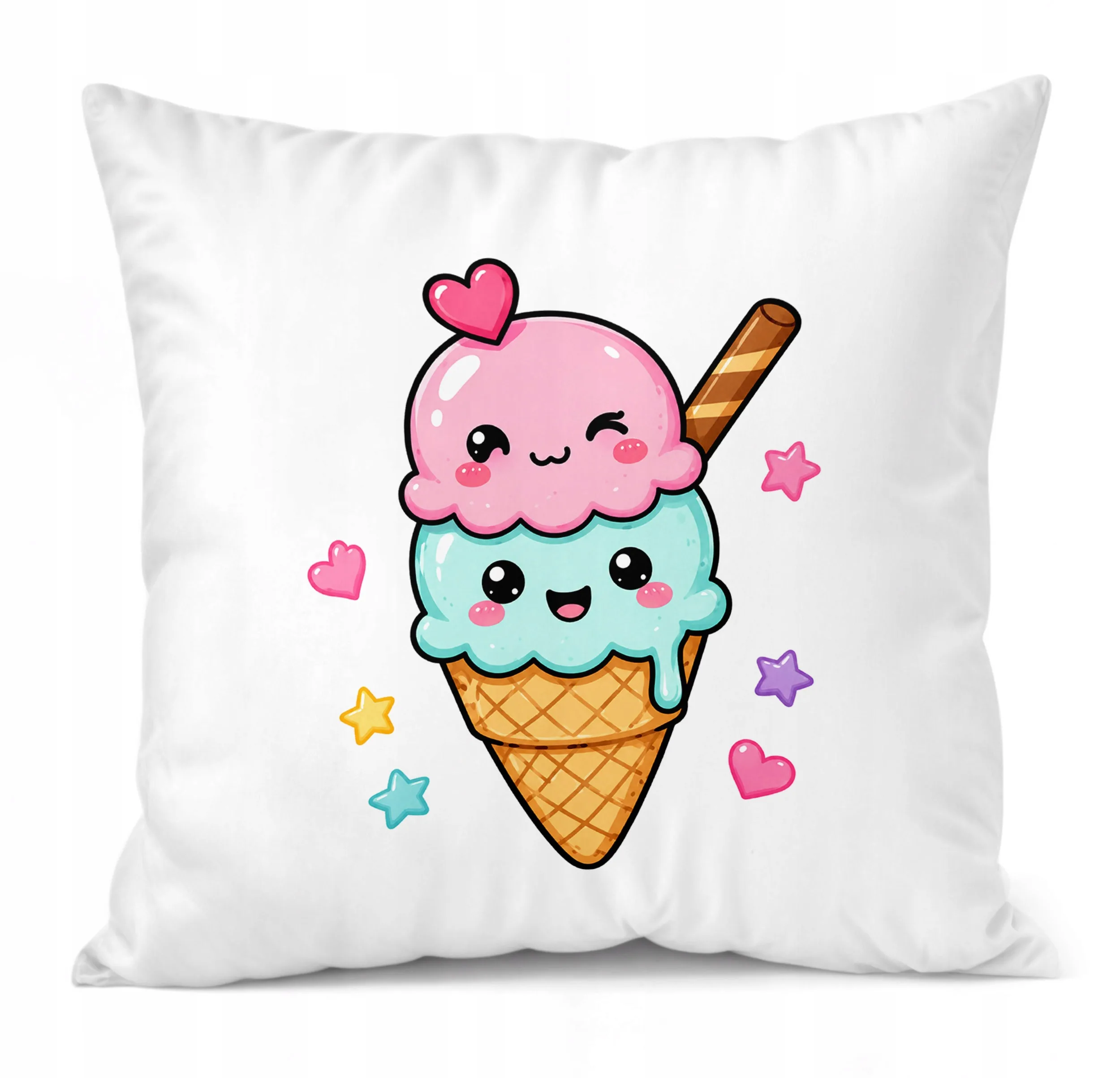 Poduszka Jasiek z nadrukiem 38x38cm Kawaii lody w Dla Dzieci Prezent
