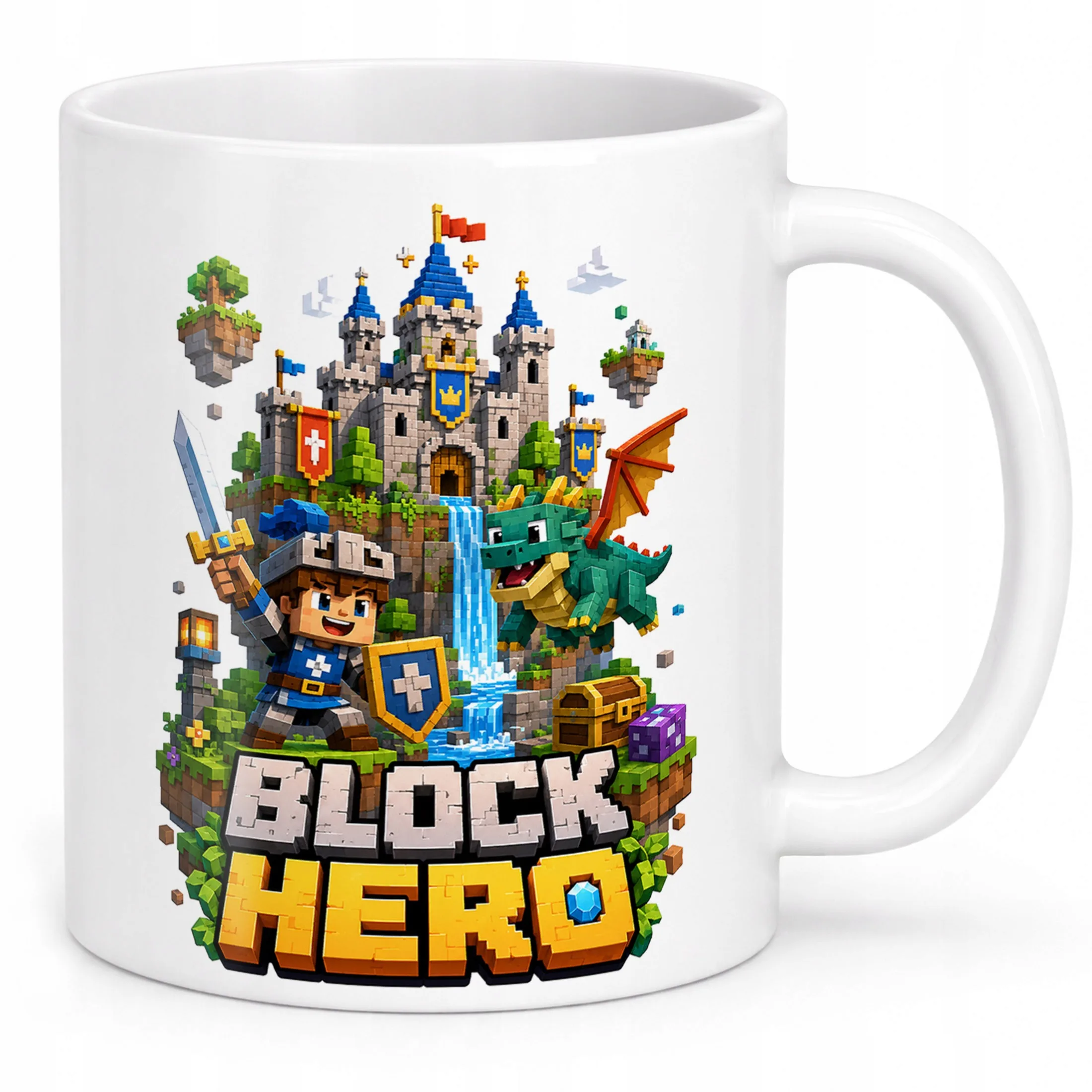 Biały Kubek z nadrukiem BLOCK HERO Gra Dla Dzieci Prezent Upominek