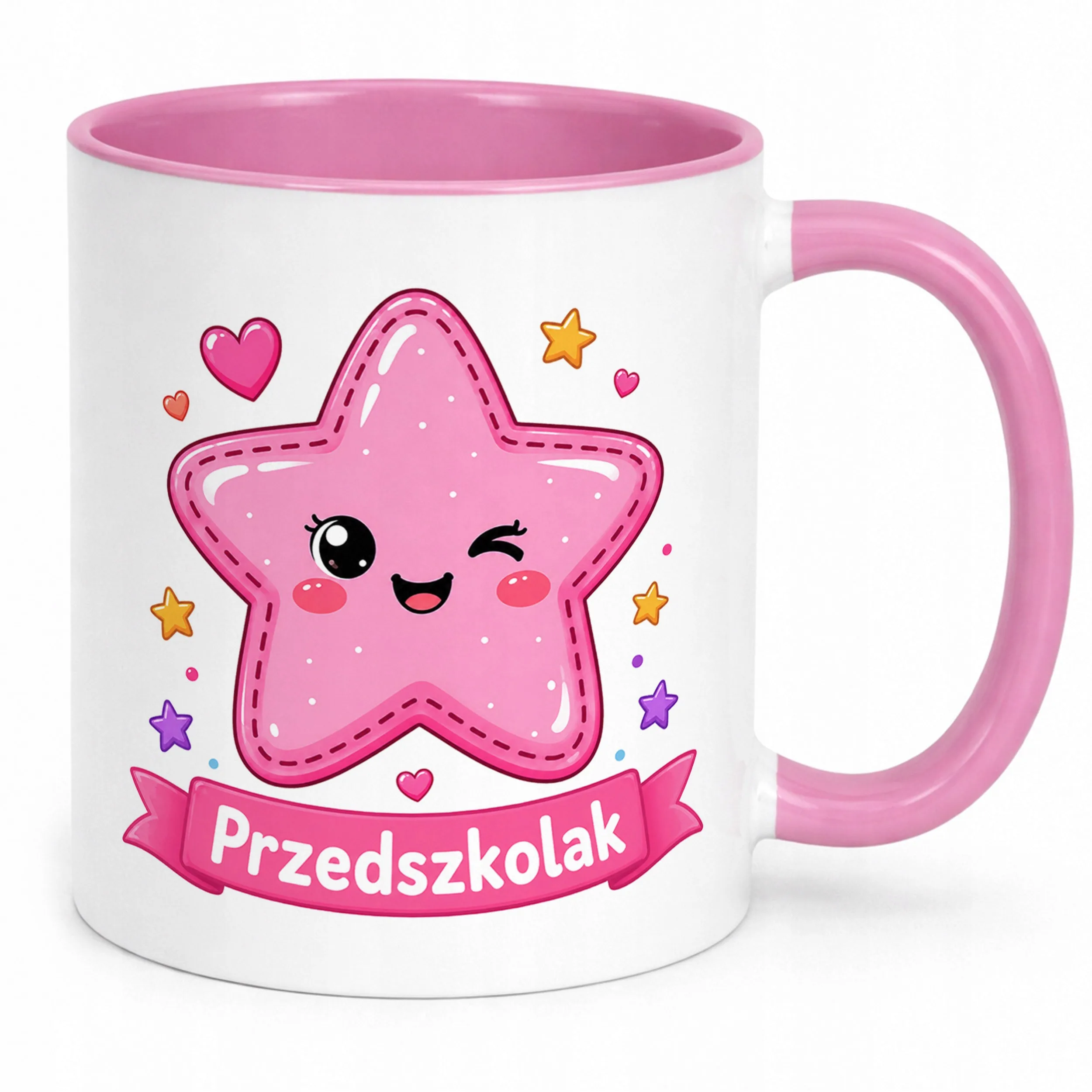 Kubek Różowy z nadrukiem Przedszkolak Szkoła Dla Dzieci Prezent