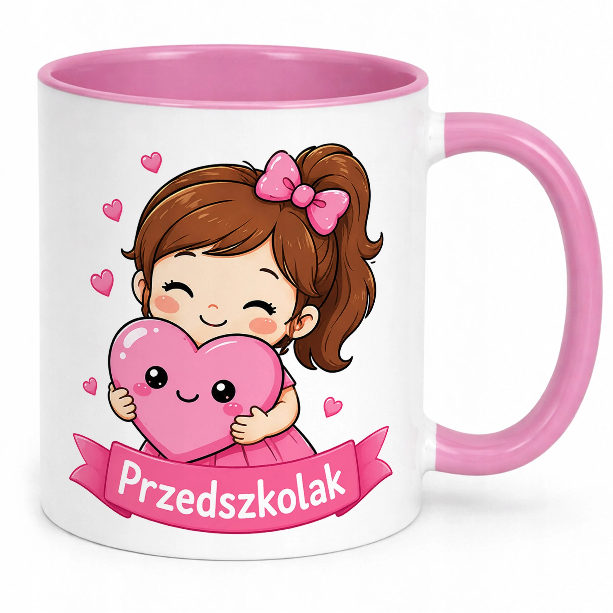Kubek Różowy z nadrukiem Przedszkolak Szkoła Dla Dzieci Prezent