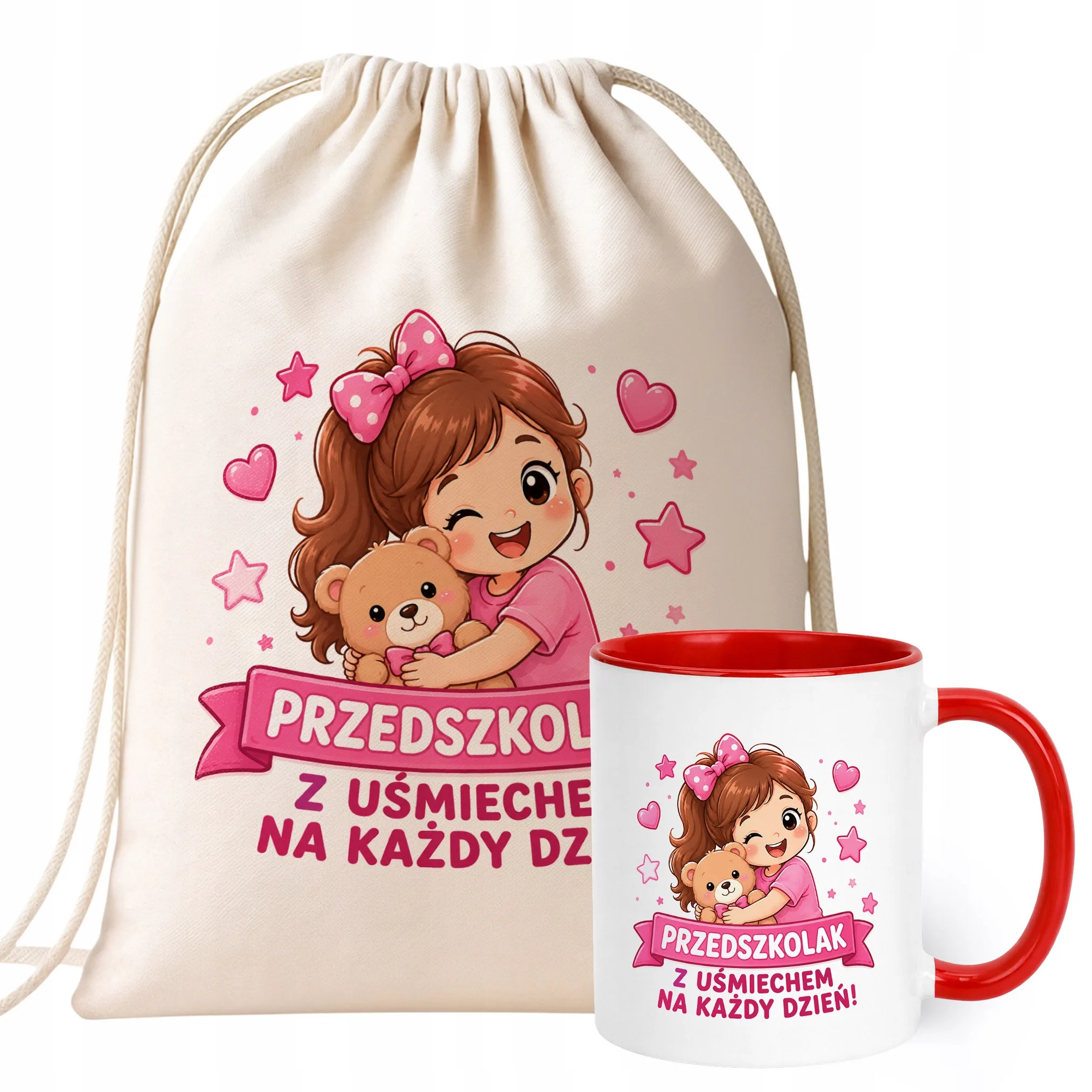 Zestaw Plecak Worek Kubek Czerwony Z Nadrukiem Przedszkolak Dla Dzieci