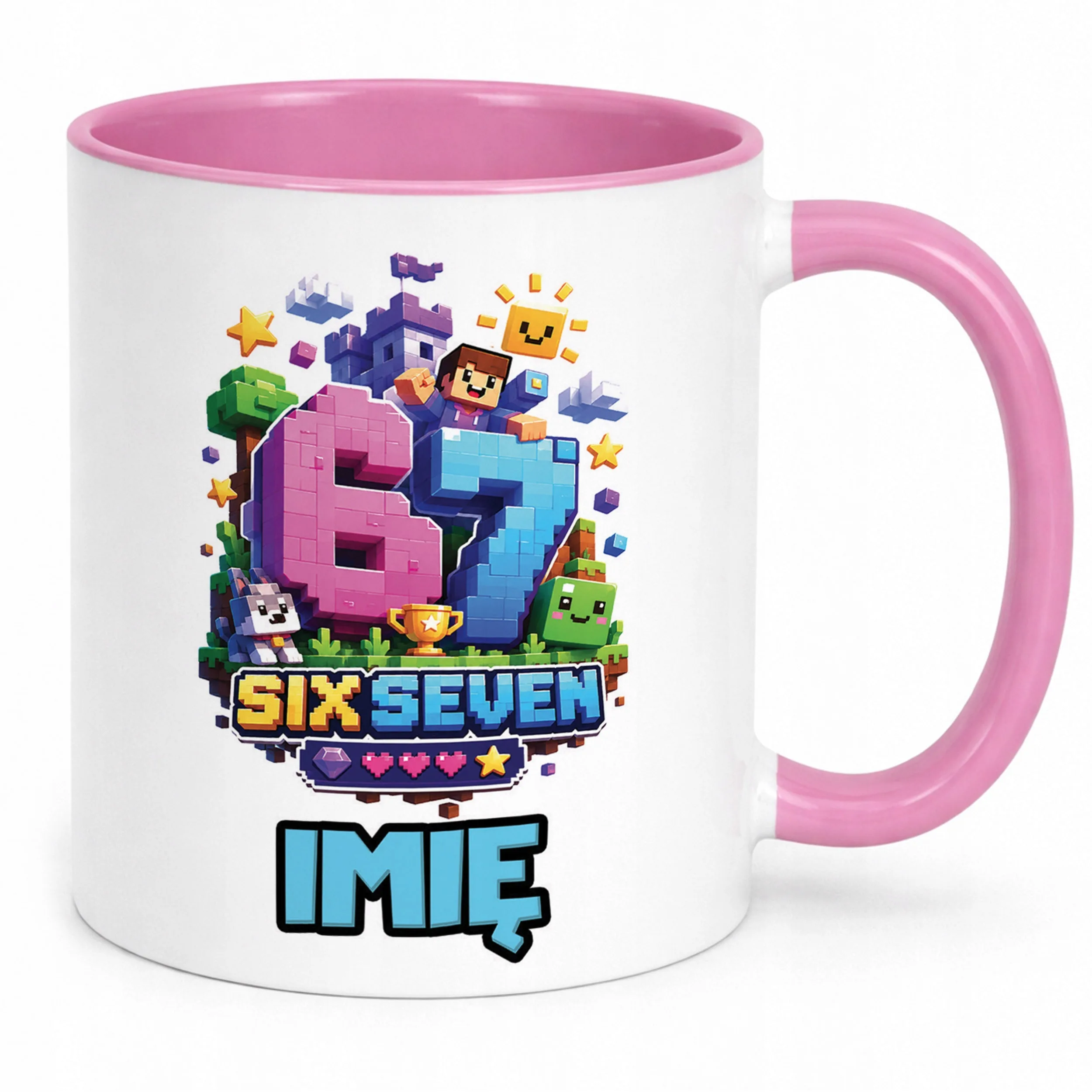 Kubek Różowy z nadrukiem personalizowany 67 SIX SEVEN Dla Dzieci Prezent