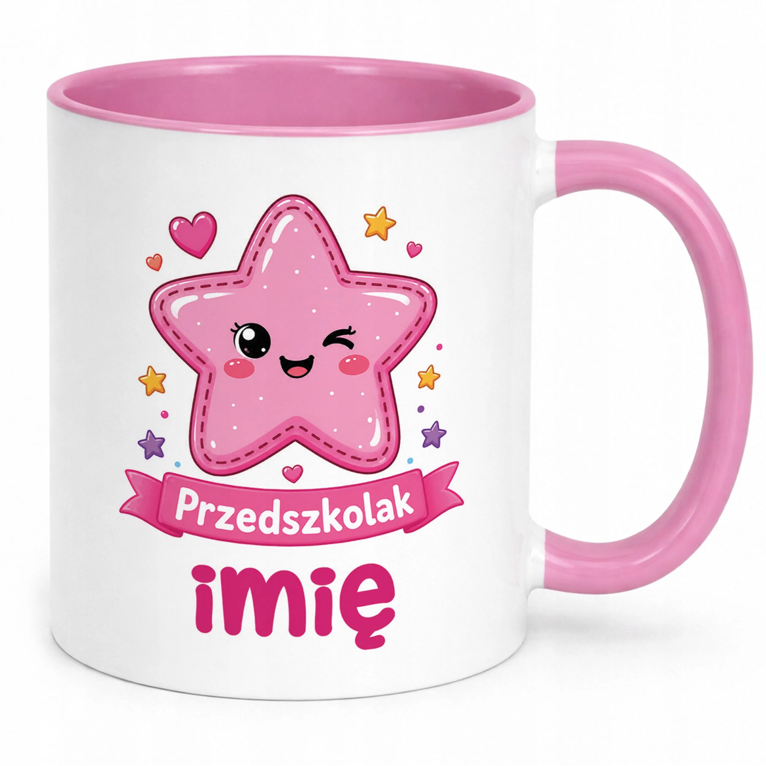 Kubek Różowy z nadrukiem personalizowany Przedszkolak Szkoła Dla Dzieci