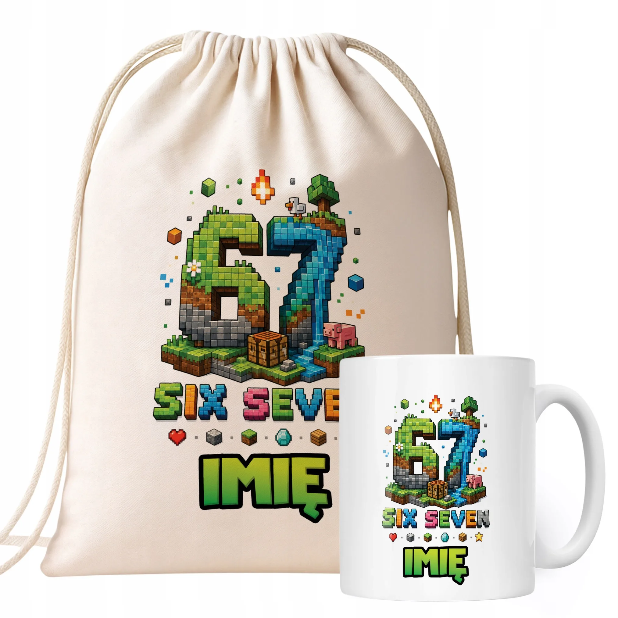 Zestaw Personalizowany Plecak Worek Kubek 67 Six Seven Prezent