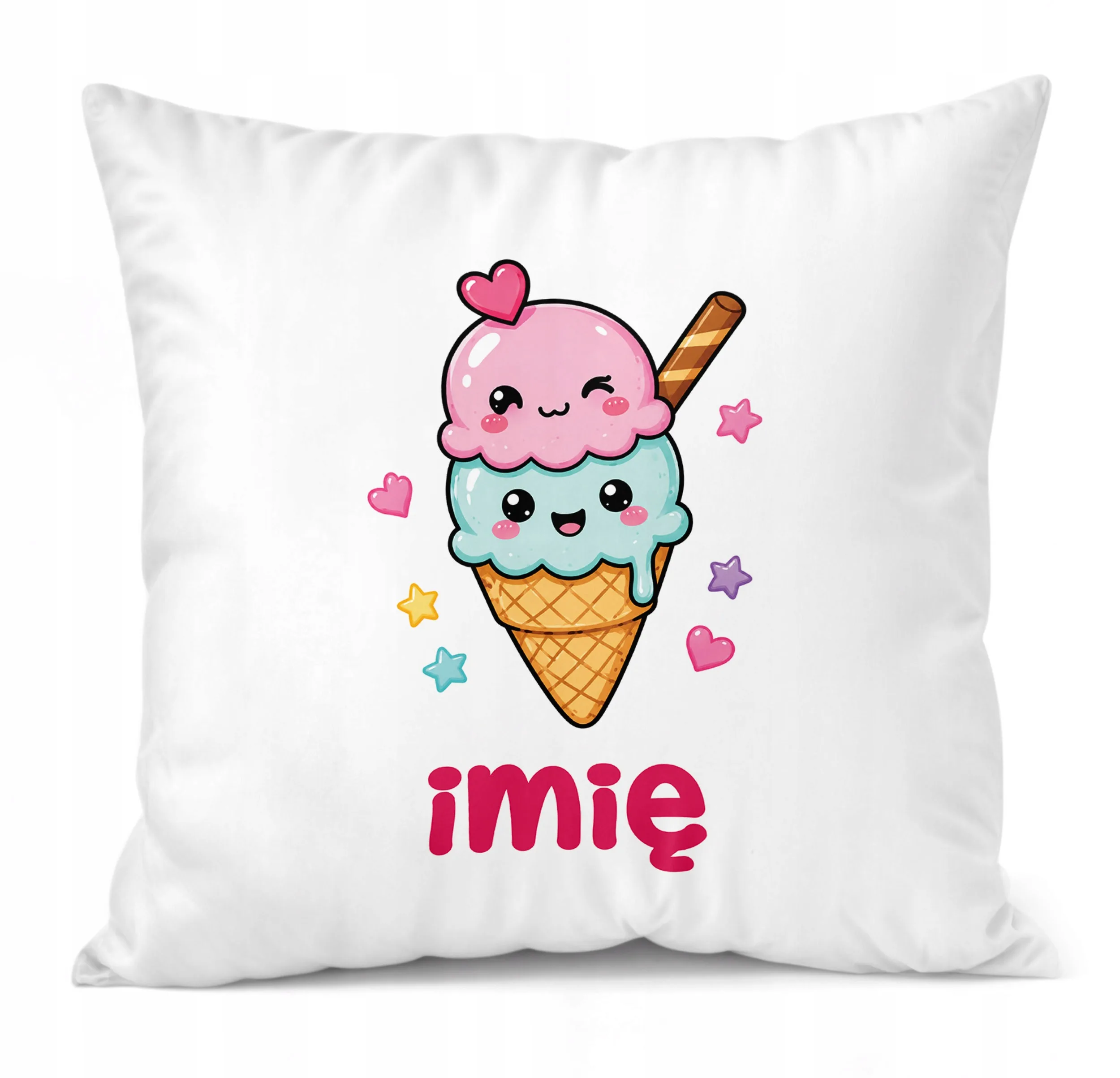 Poduszka Jasiek Personalizowana z nadrukiem 38x38cm Kawaii lody w Prezent