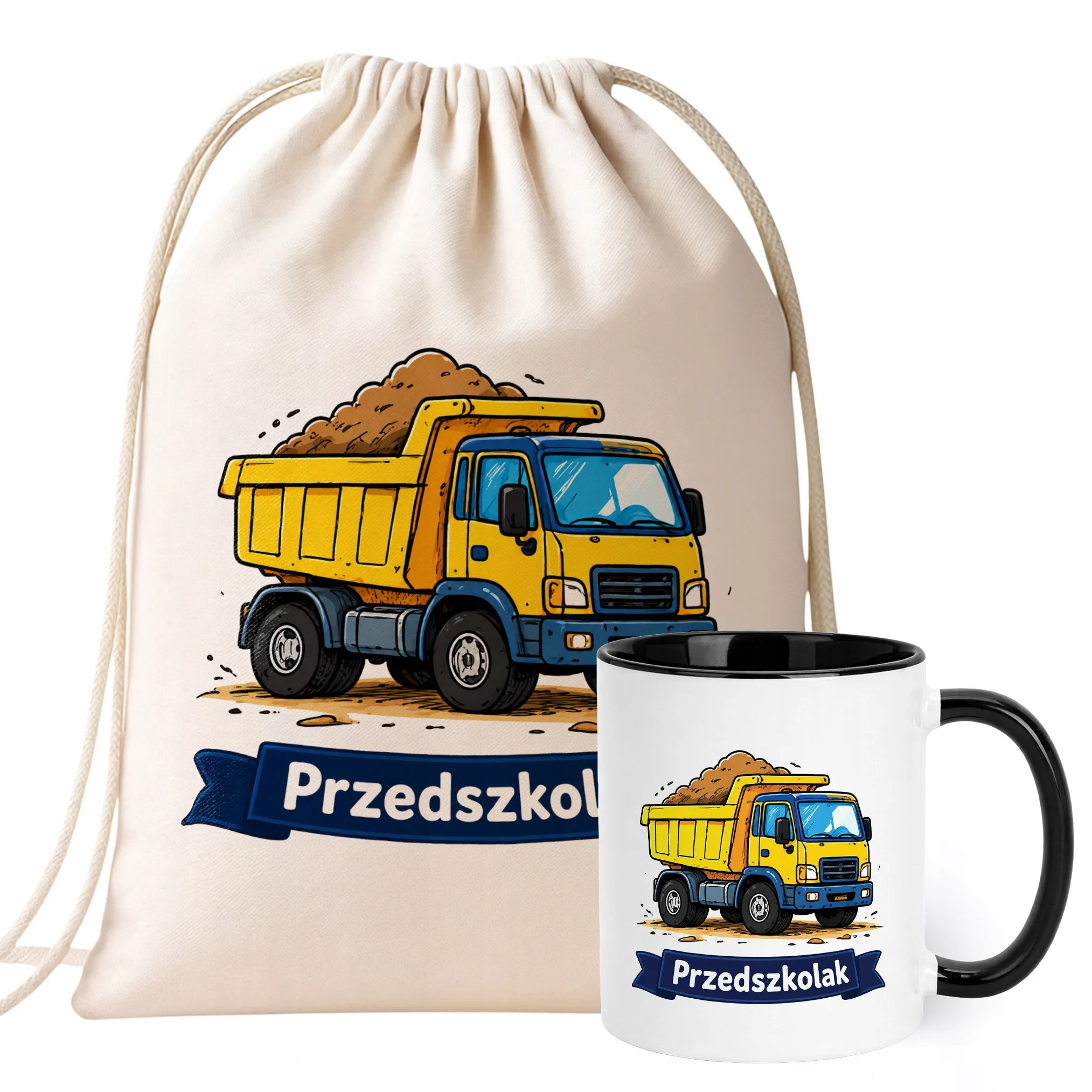 Zestaw Plecak Worek Kubek Czarny Z Nadrukiem Przedszkolak Dla Dzieci