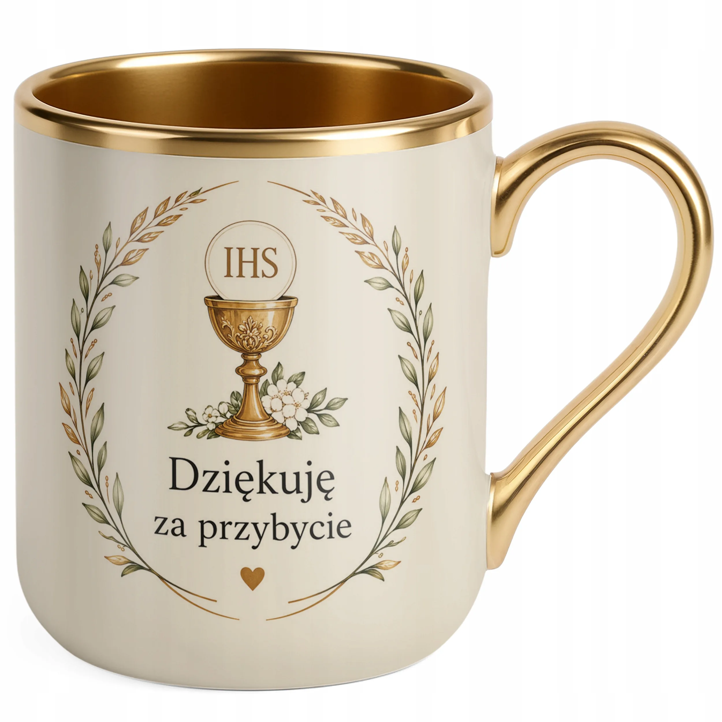 Kubek Komunia Święta złoty ecru podziękowanie dla gości Premium