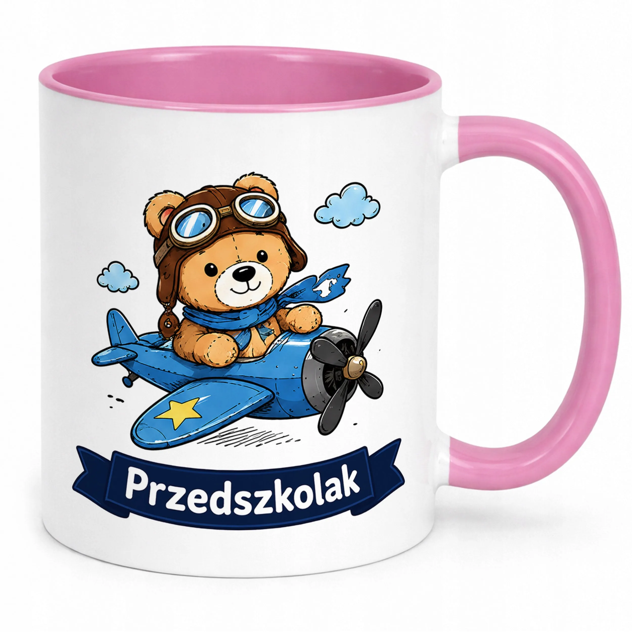 Kubek Różowy z nadrukiem Przedszkolak Szkoła Dla Dzieci Prezent