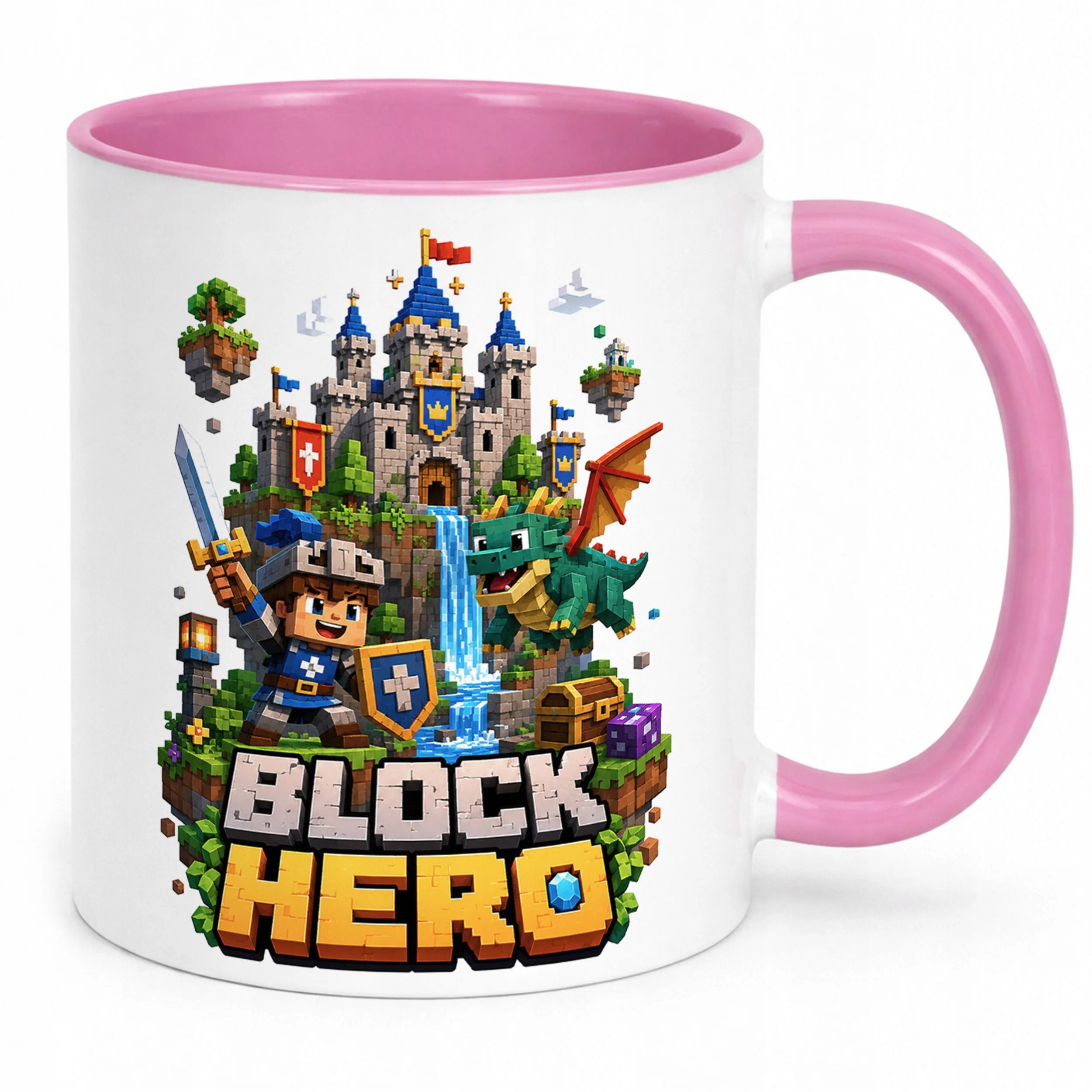 Kubek Różowy z nadrukiem BLOCK HERO Gra Dla Dzieci Prezent Upominek