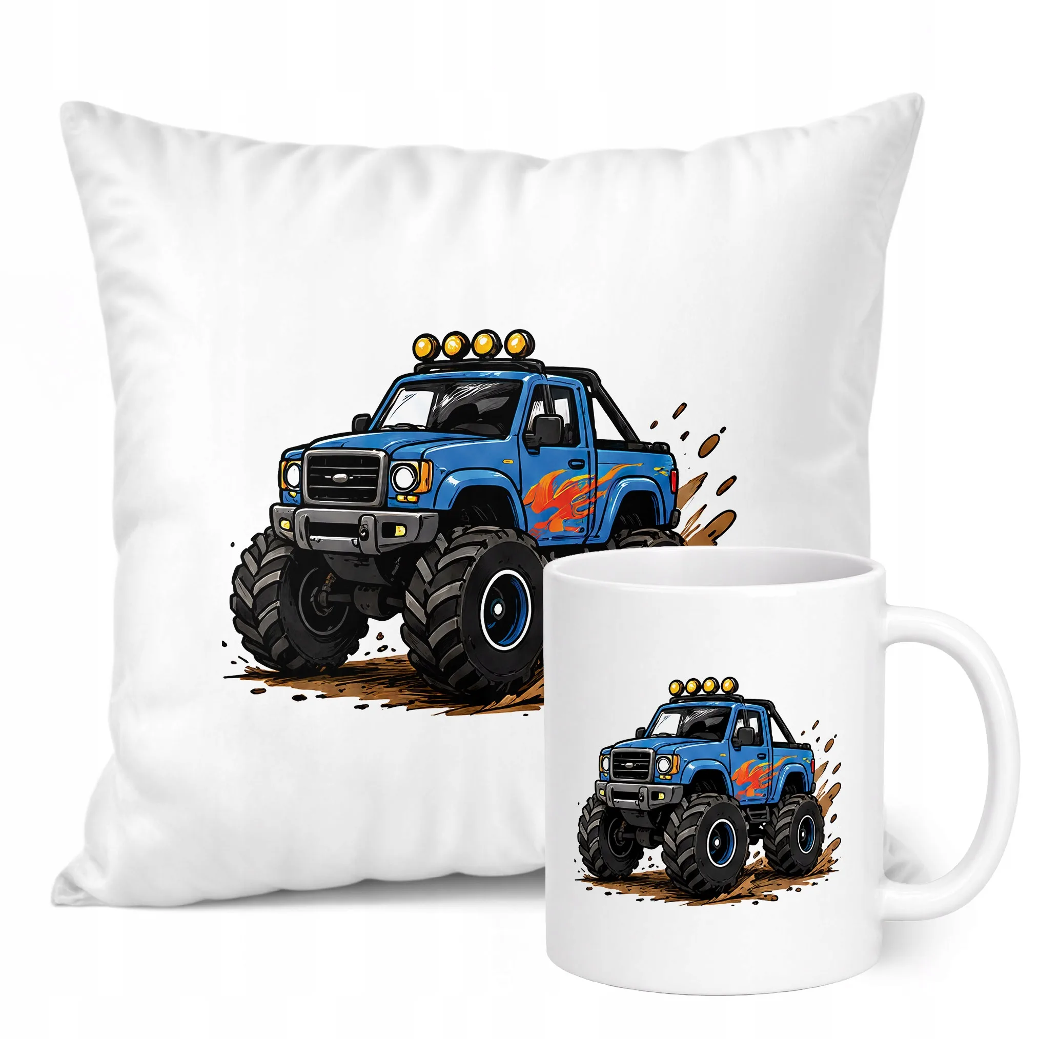 Zestaw Kubek Biały Poduszka Z Nadrukiem Monster Truck Prezent