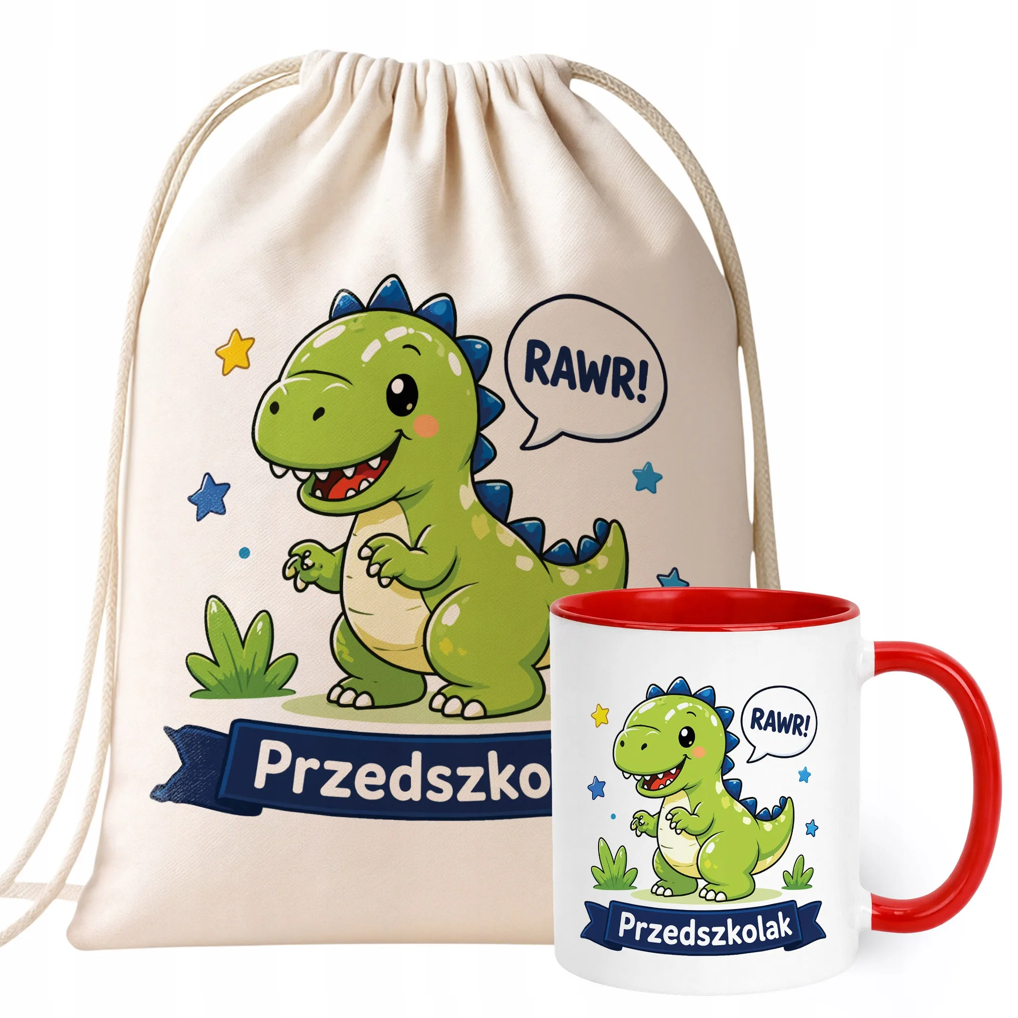 Zestaw Plecak Worek Kubek Czerwony Z Nadrukiem Przedszkolak Dla Dzieci