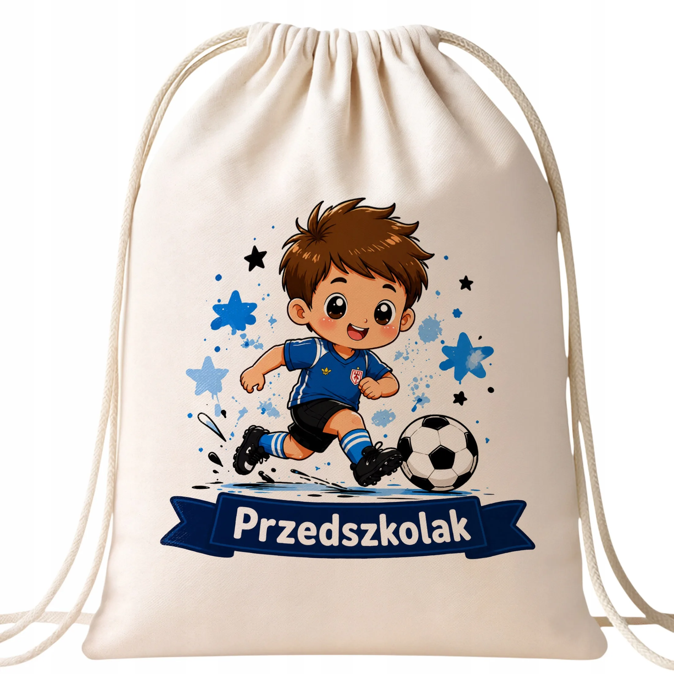 Plecak Worek Przedszkolak z Nadrukiem Bawełniany Szkolny na Buty Ecru