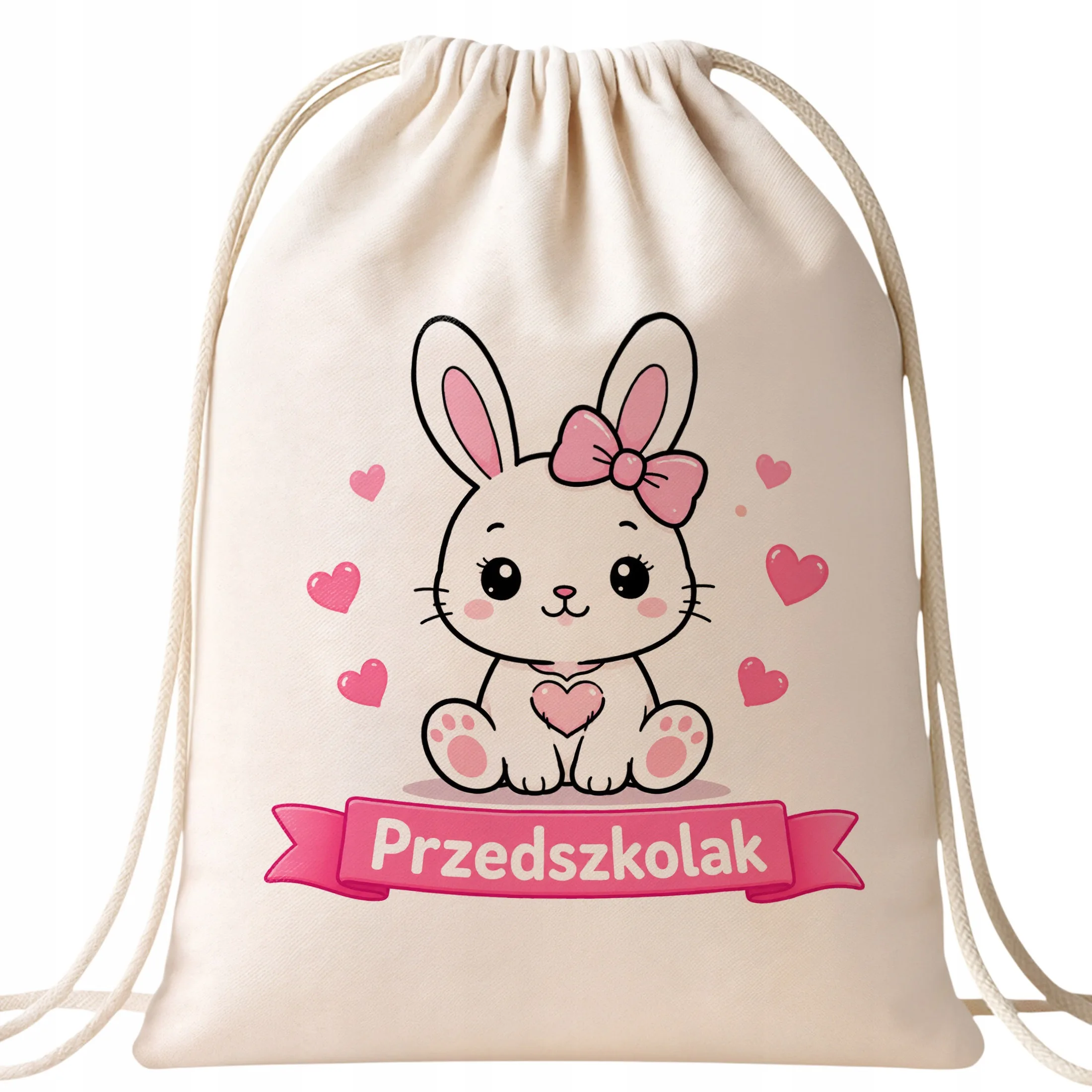Plecak Worek Przedszkolak z Nadrukiem Bawełniany Szkolny na Buty Ecru