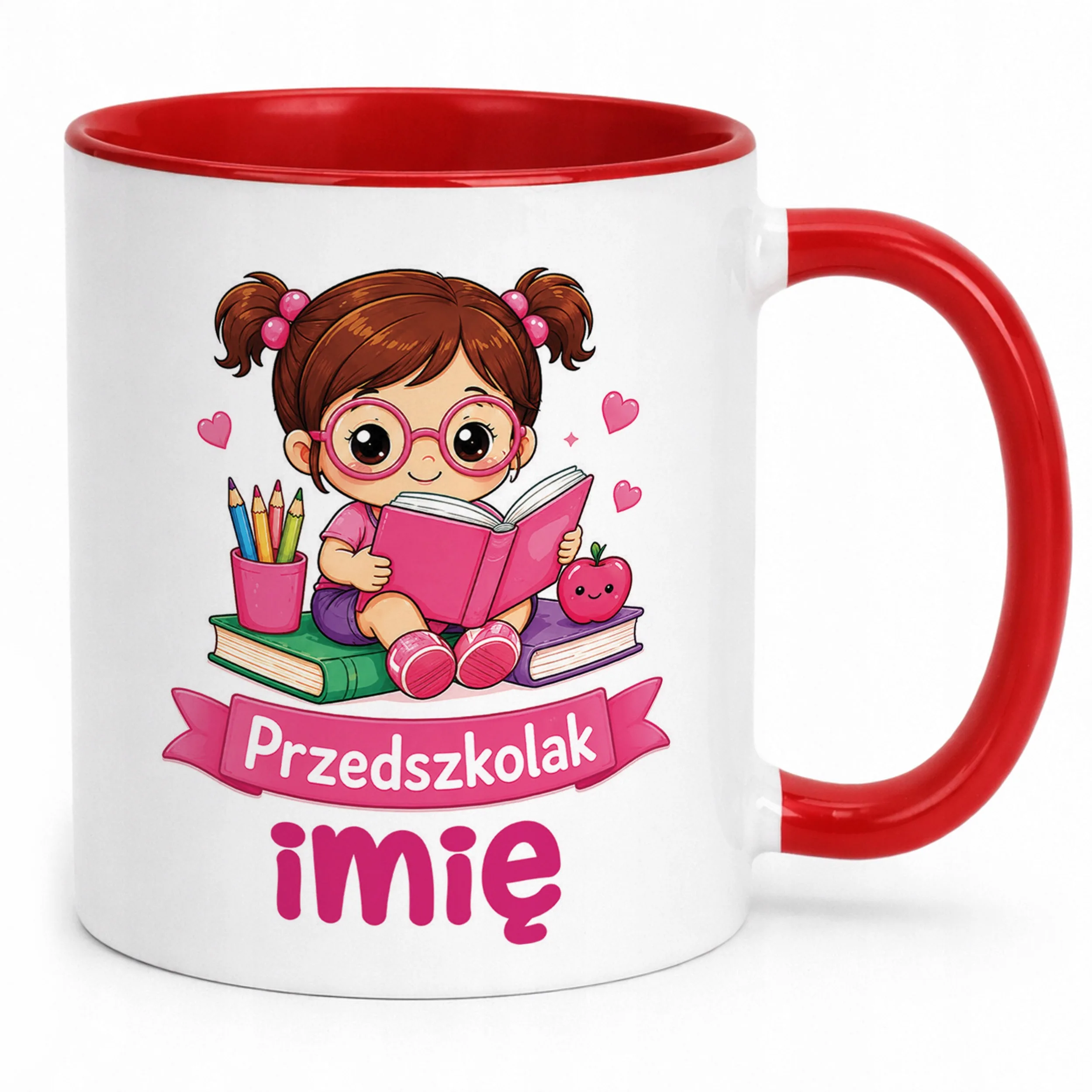 Kubek Czerwony z nadrukiem personalizowany Przedszkolak Szkoła Dla Dzieci