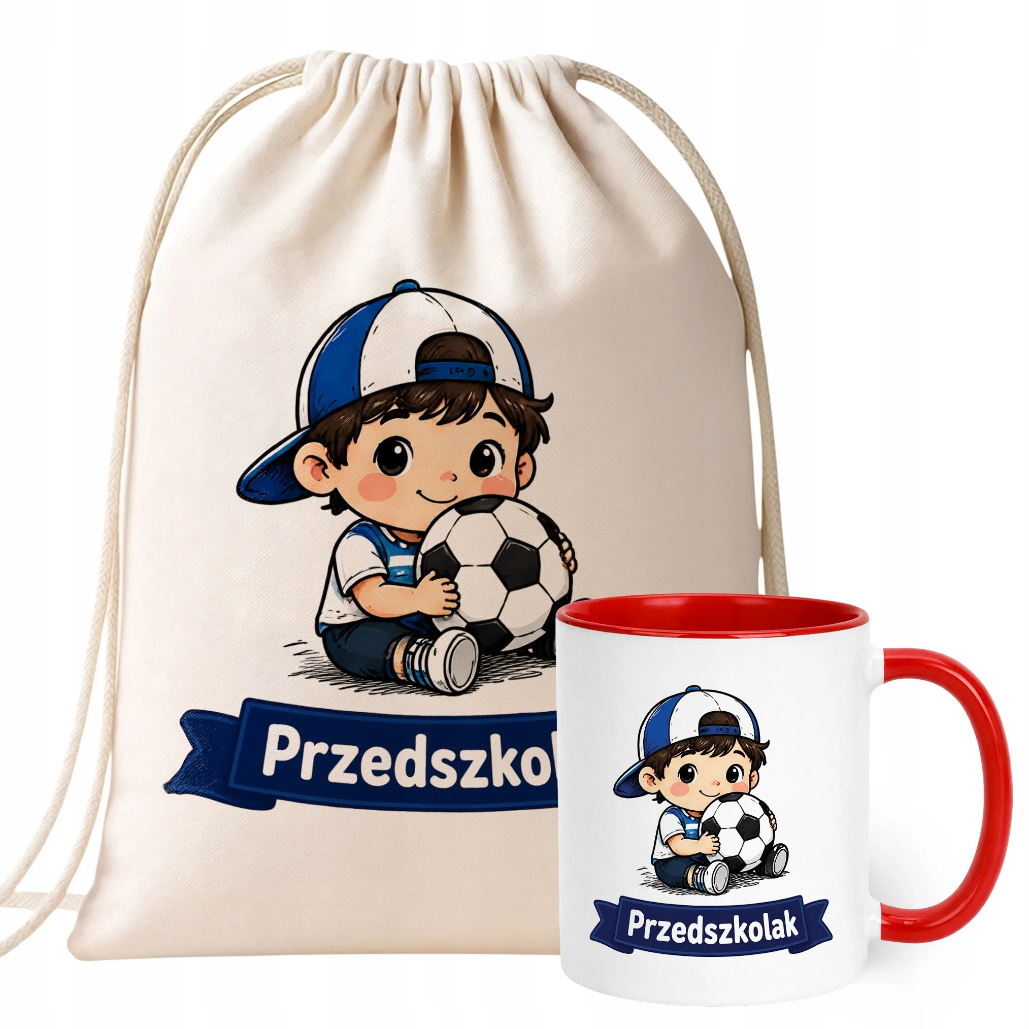 Zestaw Plecak Worek Kubek Czerwony Z Nadrukiem Przedszkolak Dla Dzieci