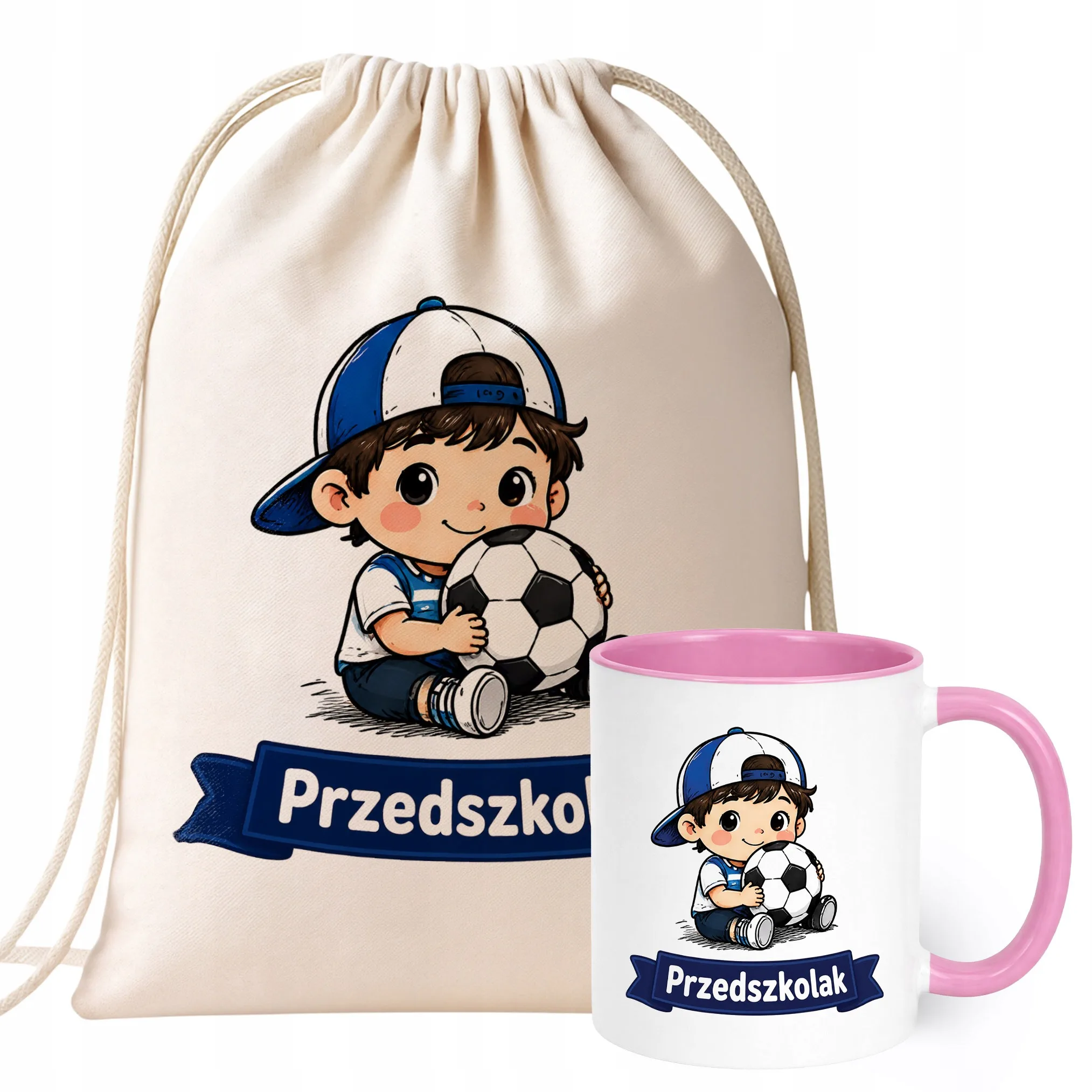 Zestaw Plecak Worek Kubek Różowy Z Nadrukiem Przedszkolak Dla Dzieci