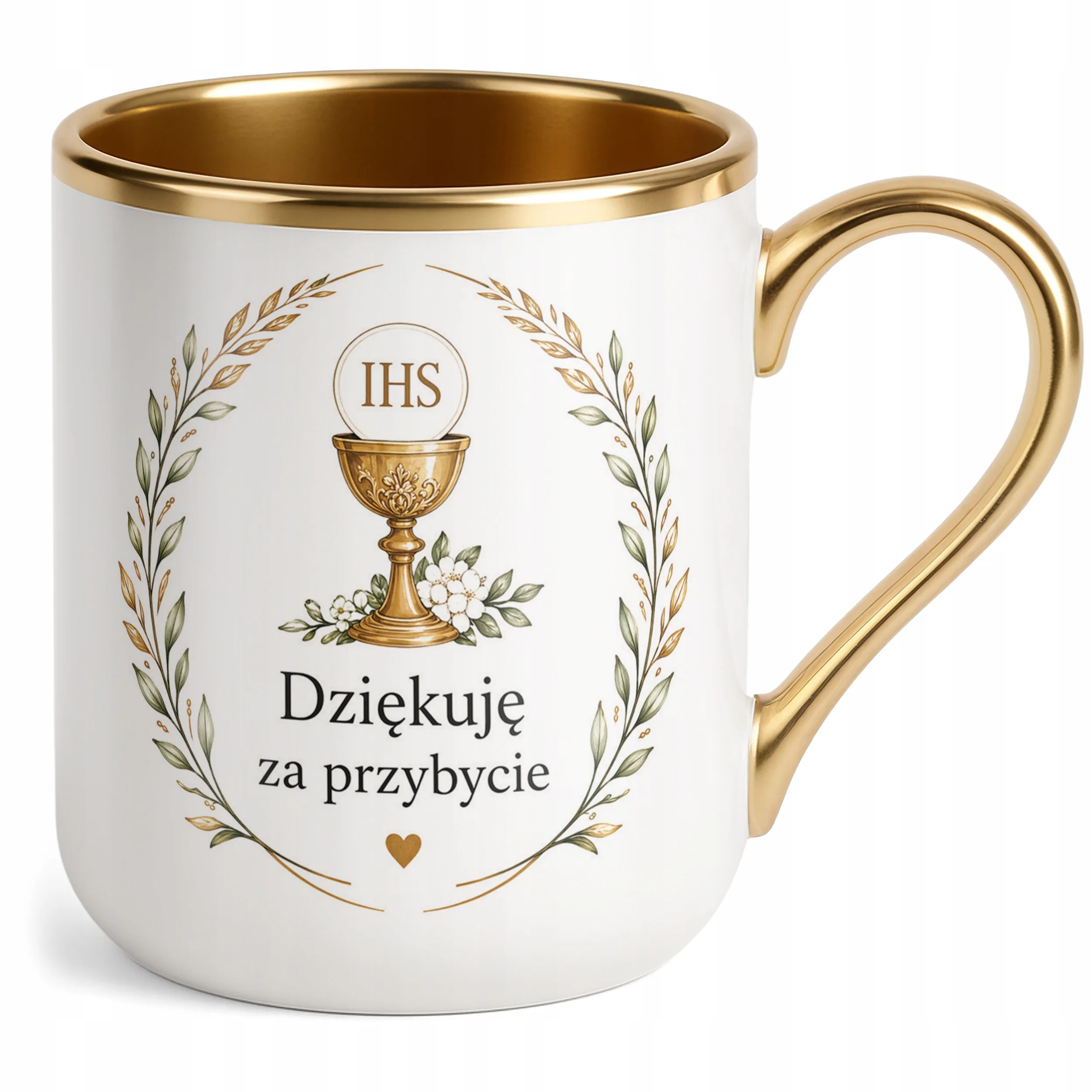 Kubek Komunia Święta złoty podziękowanie dla gości Premium pamiątka