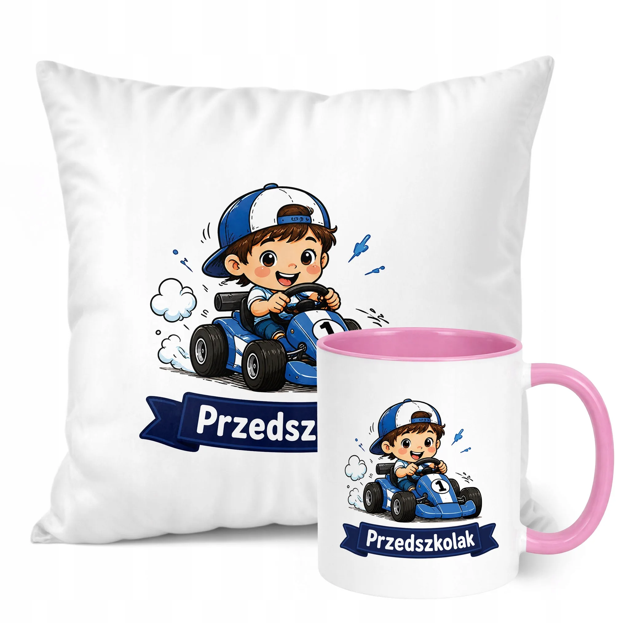 Zestaw Kubek Różowy Poduszka Z Nadrukiem Przedszkolak Szkoła Prezent
