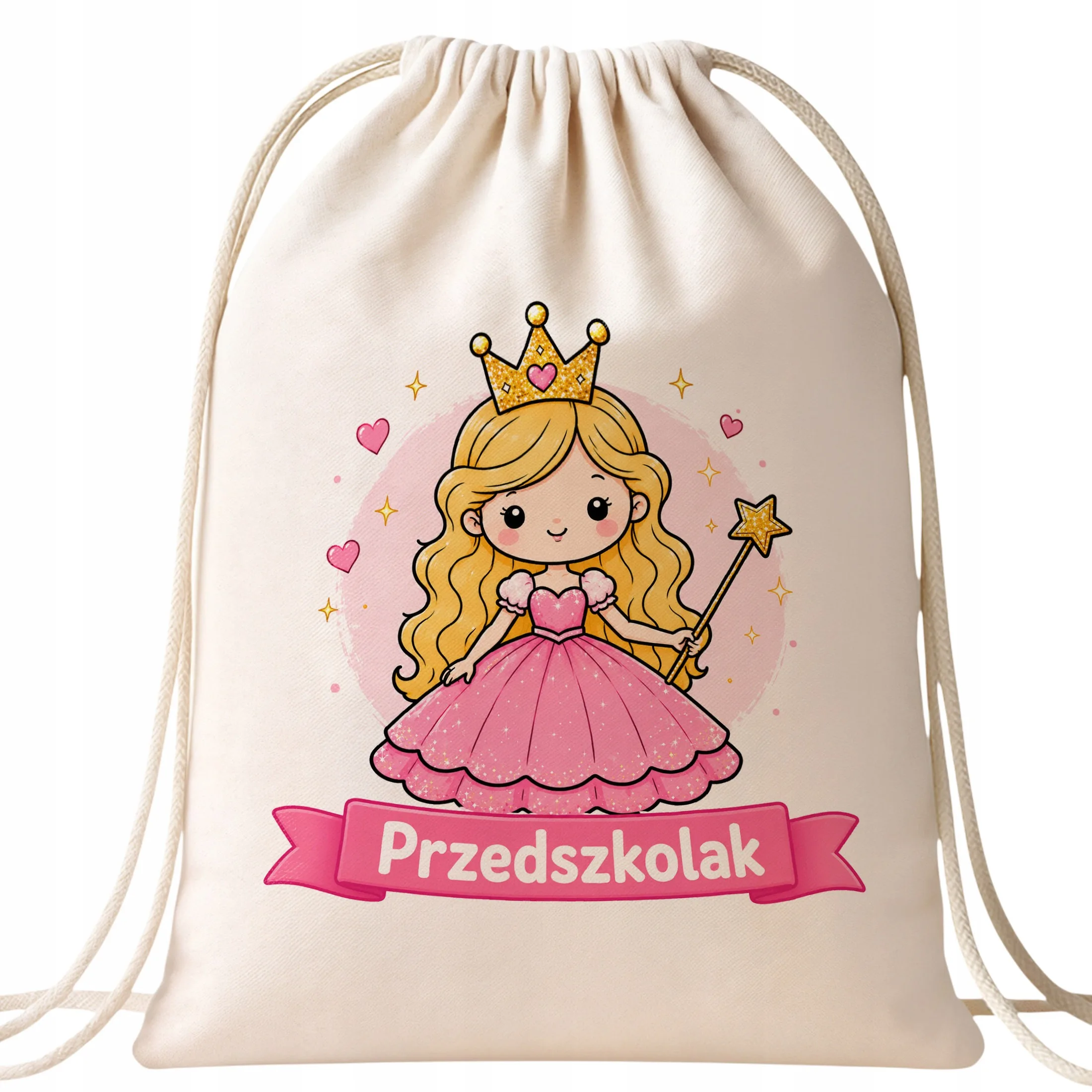 Plecak Worek Przedszkolak z Nadrukiem Bawełniany Szkolny na Buty Ecru