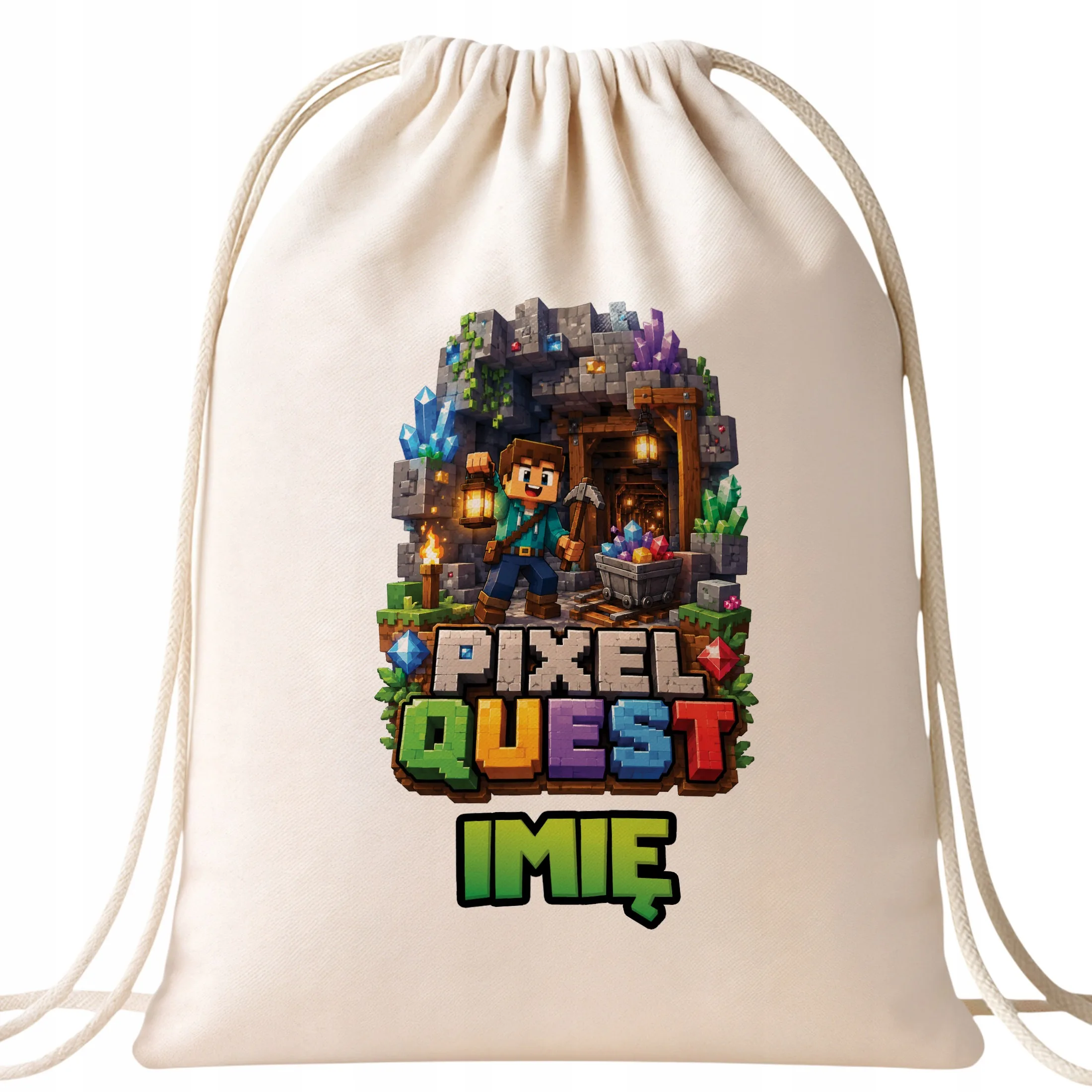 Plecak Worek Personalizowany PIXEL Gra z Nadrukiem Bawełniany Szkolny
