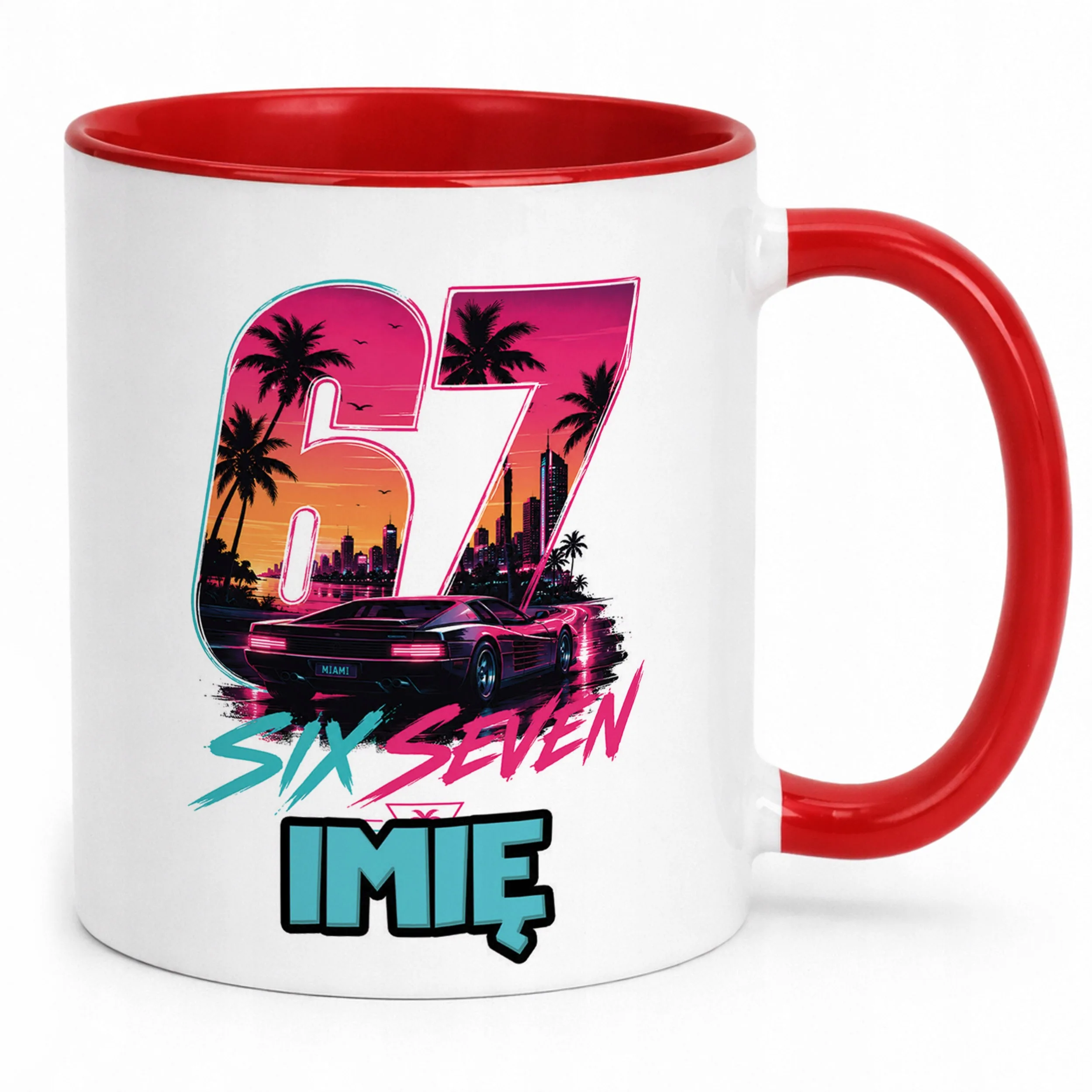 Kubek Czerwony z nadrukiem personalizowany 67 Miami Gra Dla Dzieci Prezent