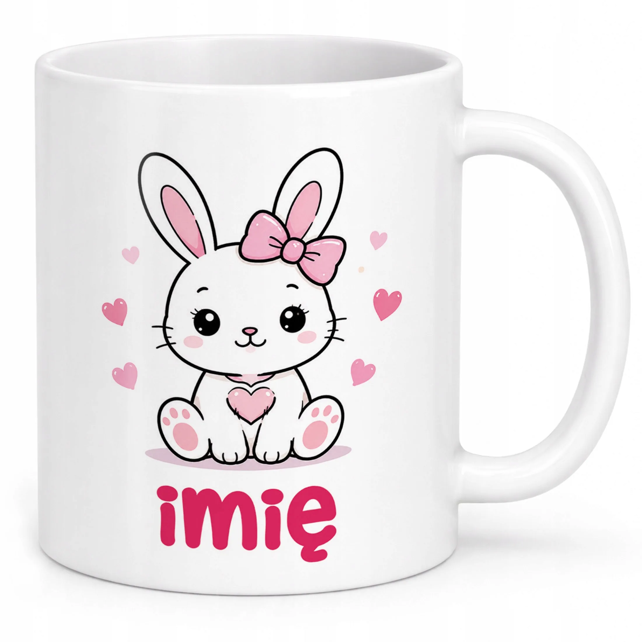 Biały Kubek z nadrukiem personalizowany Uroczy Króliczek Dla Dzieci