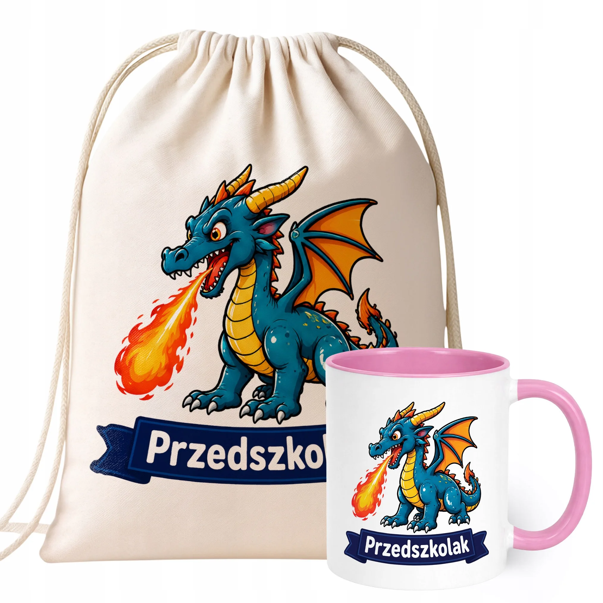 Zestaw Plecak Worek Kubek Różowy Z Nadrukiem Przedszkolak Dla Dzieci