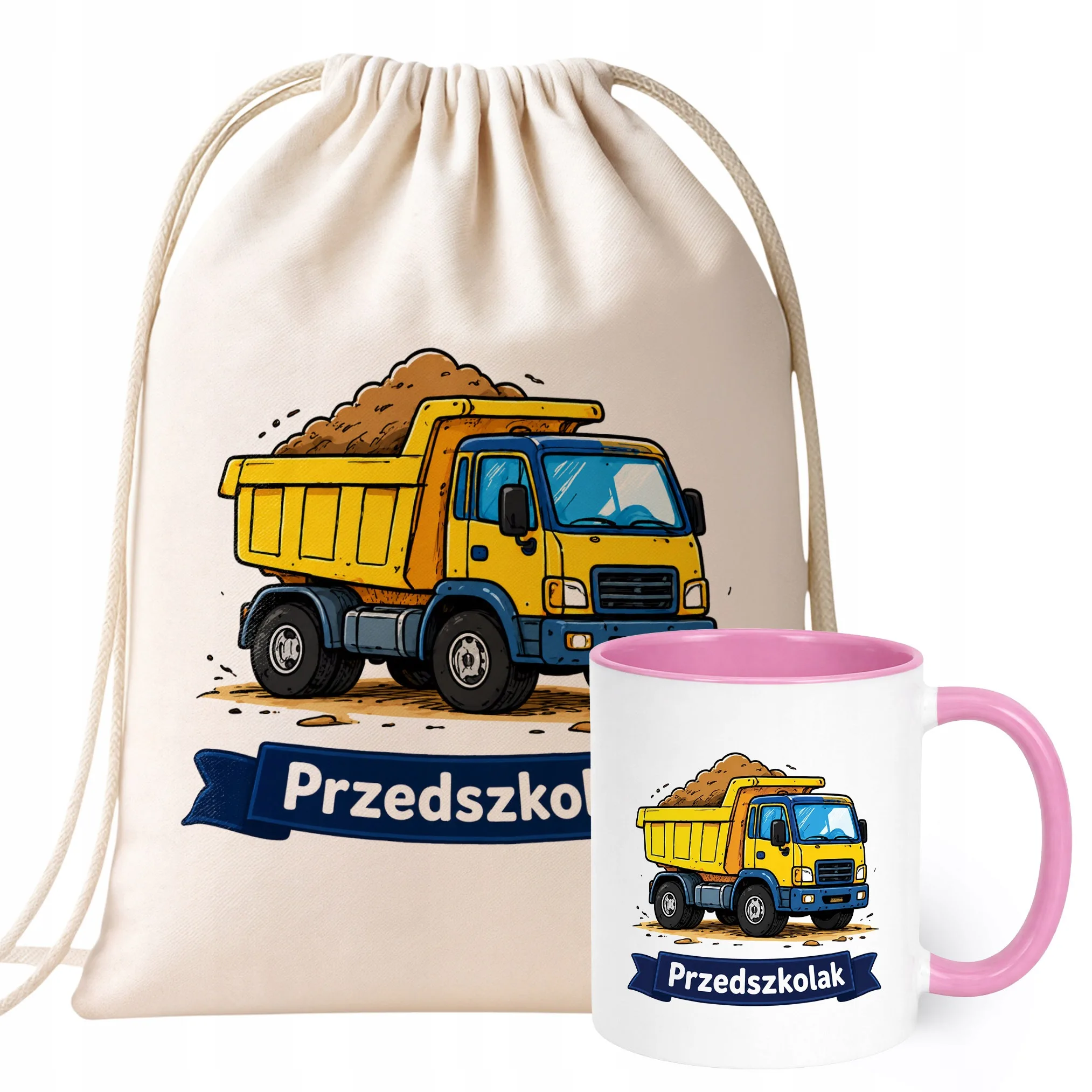 Zestaw Plecak Worek Kubek Różowy Z Nadrukiem Przedszkolak Dla Dzieci