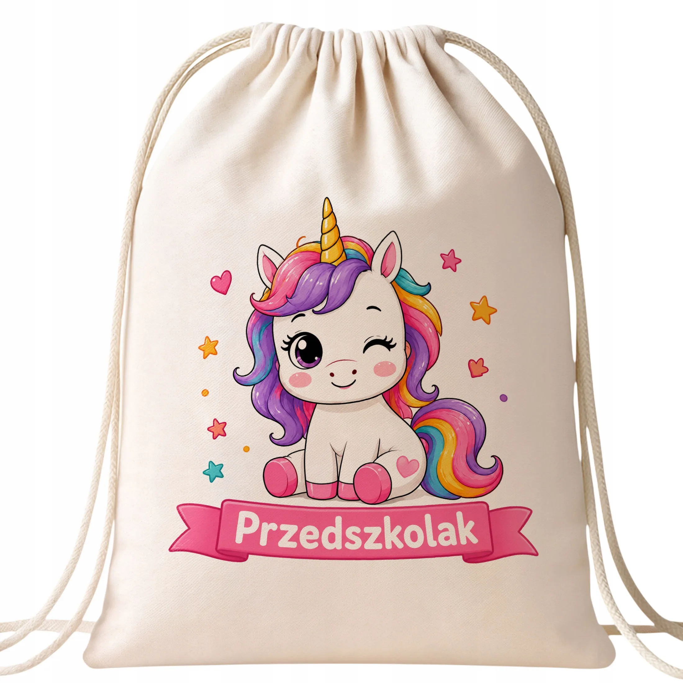 Plecak Worek Przedszkolak z Nadrukiem Bawełniany Szkolny na Buty Ecru