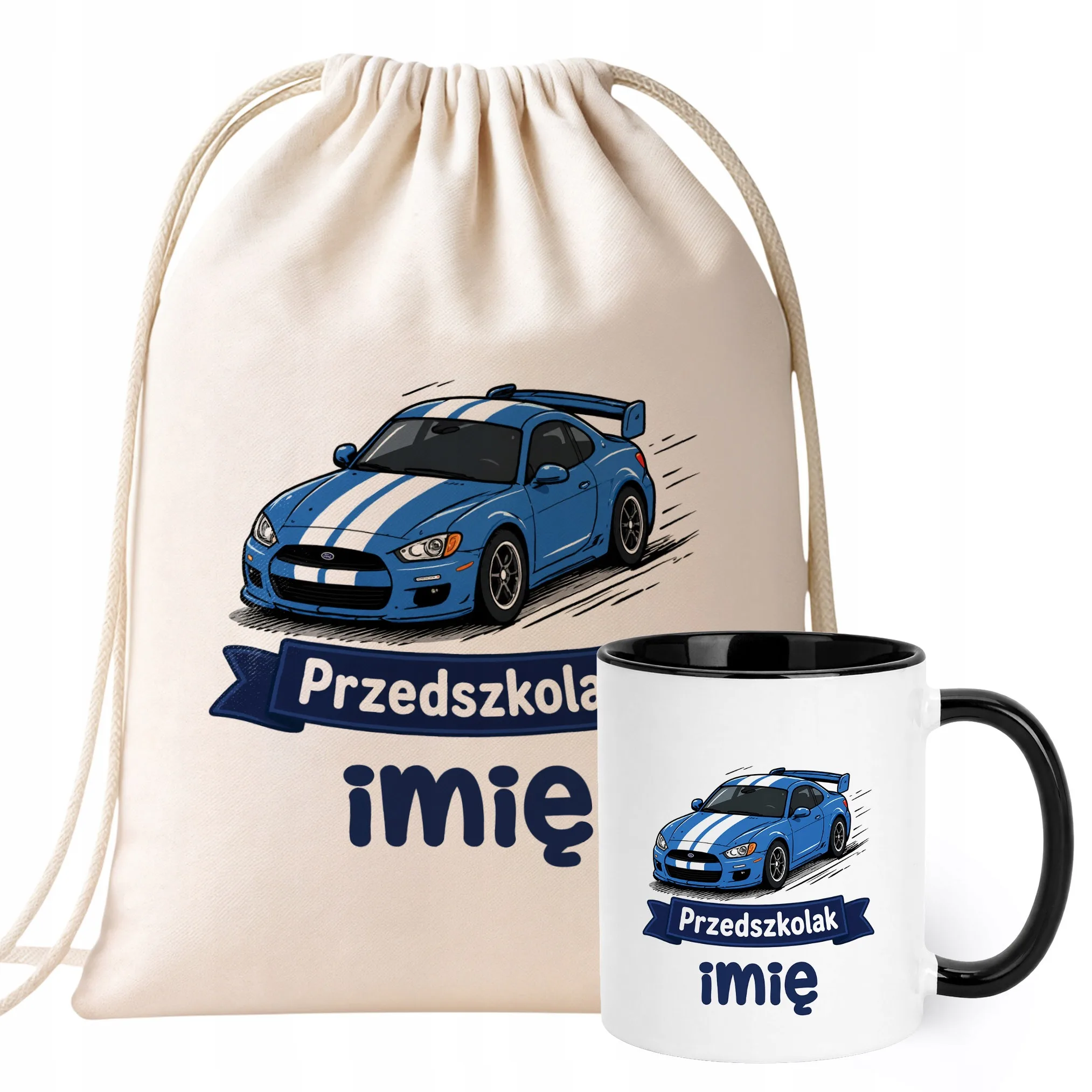 Zestaw Personalizowany Plecak Worek Kubek Czarny Przedszkolak Prezent