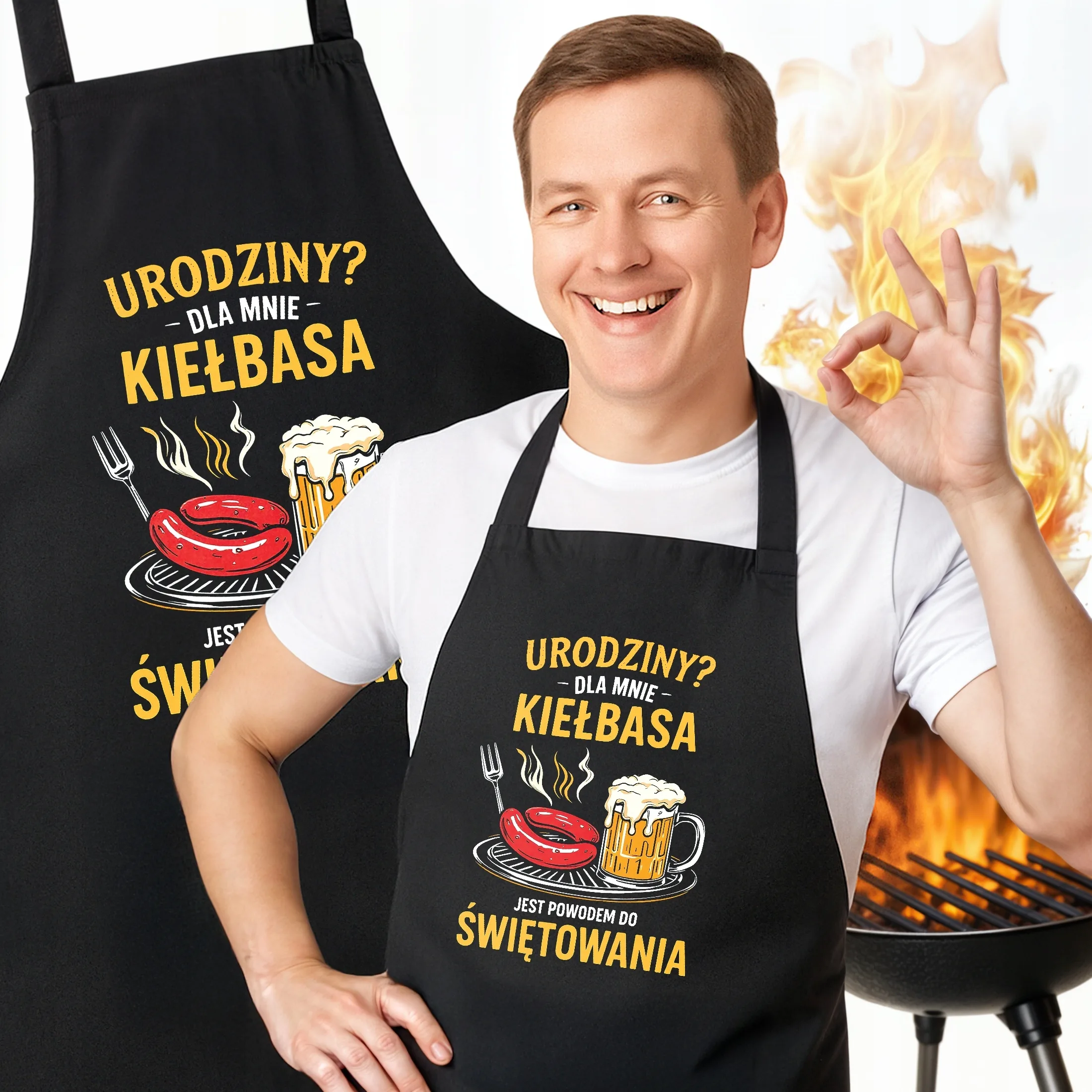 Bawełniany Czarny Fartuch Kuchenny Urodziny Kiełbasa Fartuszek Z Nadrukiem