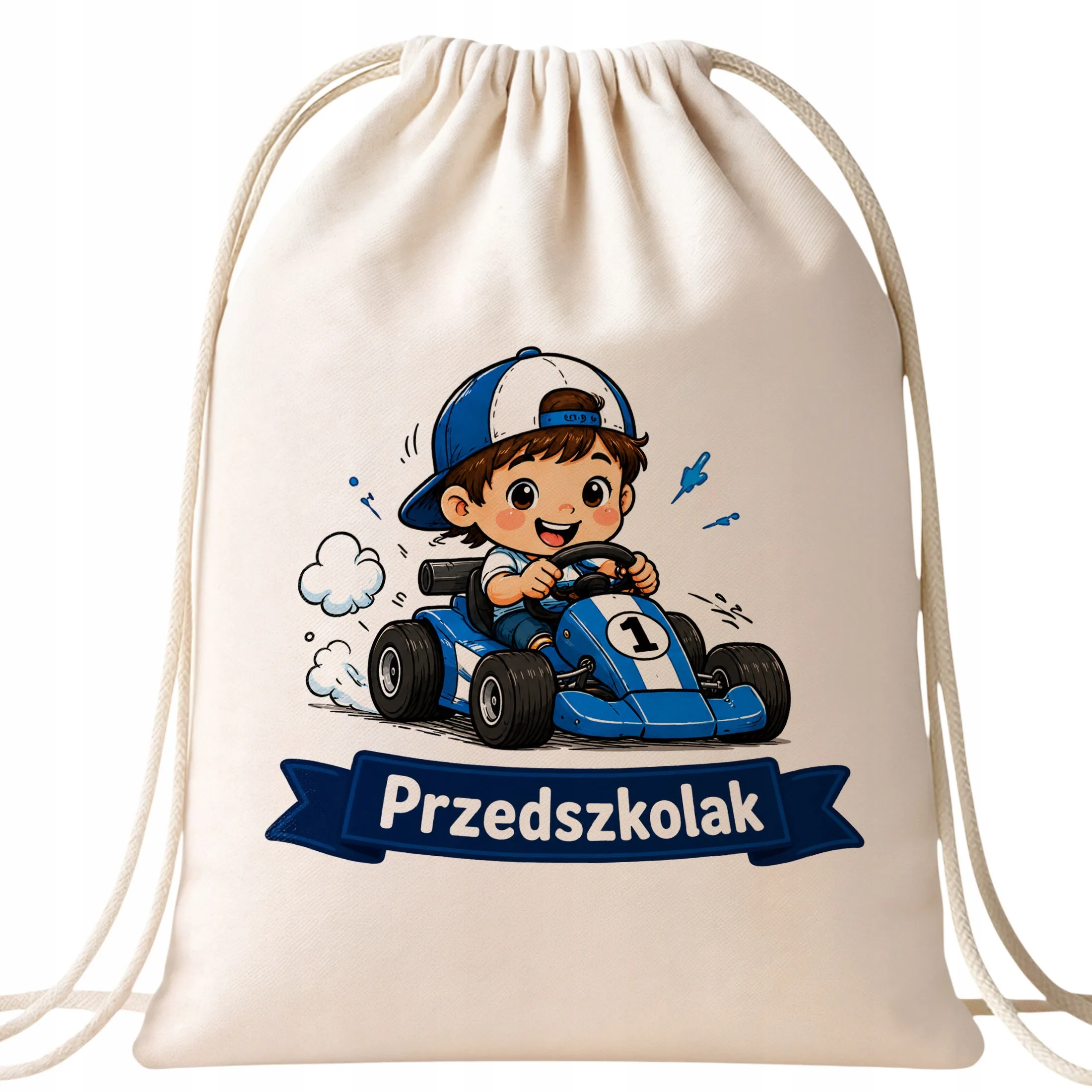Plecak Worek Przedszkolak z Nadrukiem Bawełniany Szkolny na Buty Ecru